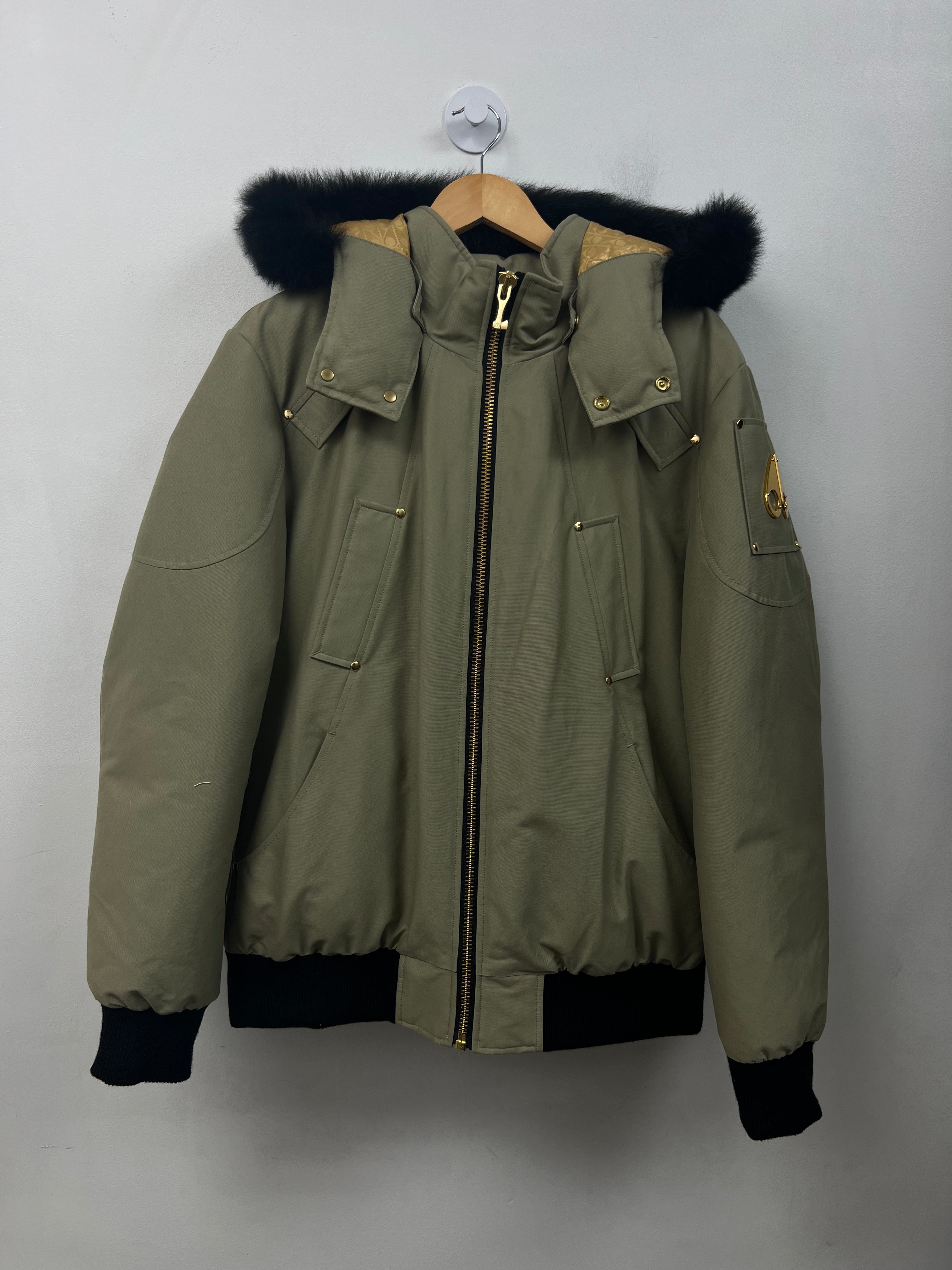 Moose Knuckles Tan Black Fur Bomber Jacket