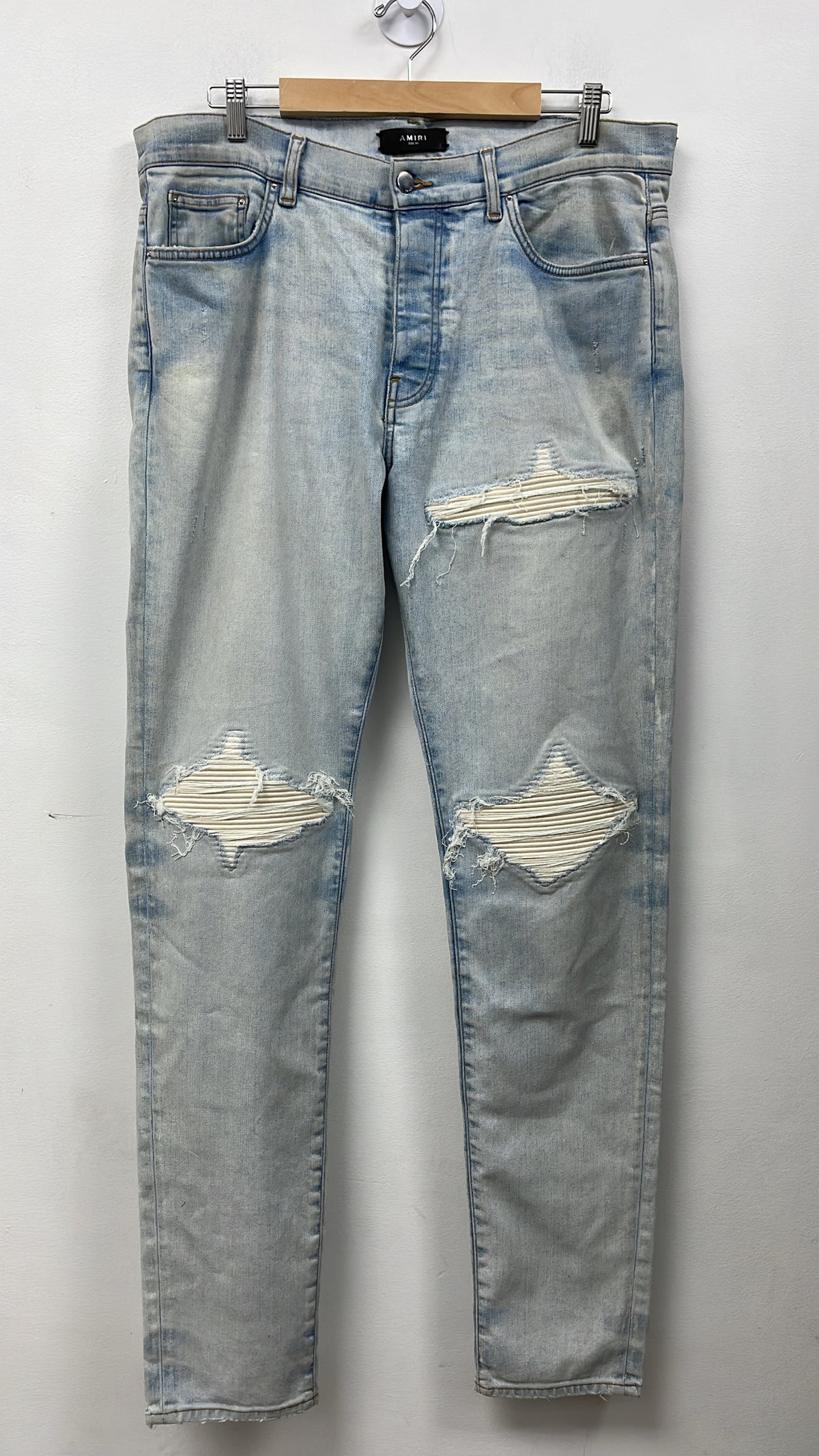 Amiri MX1 Stone Wash White Suede Patch Jeans