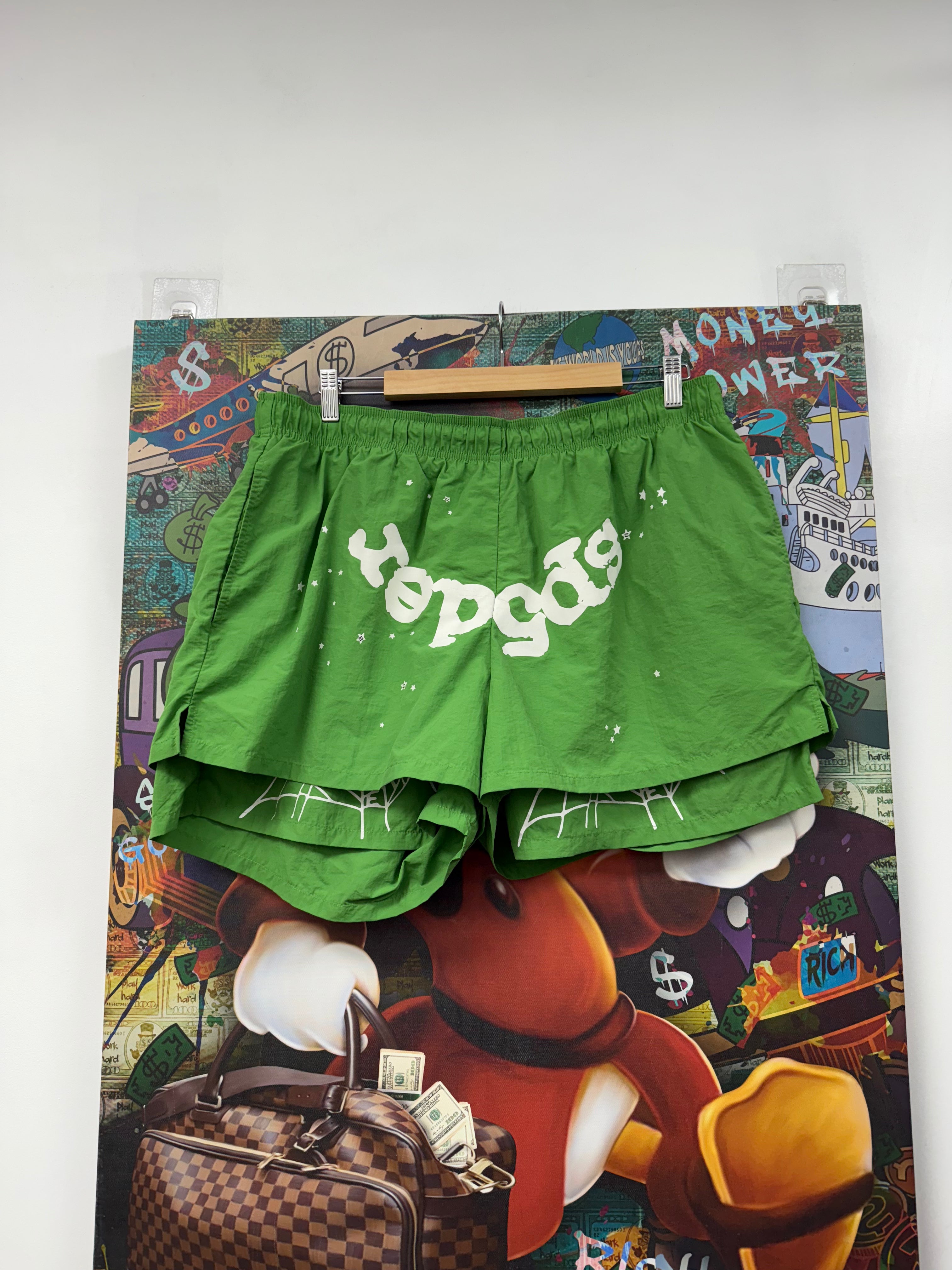 Sp5der Green Nylon Double Layer Shorts