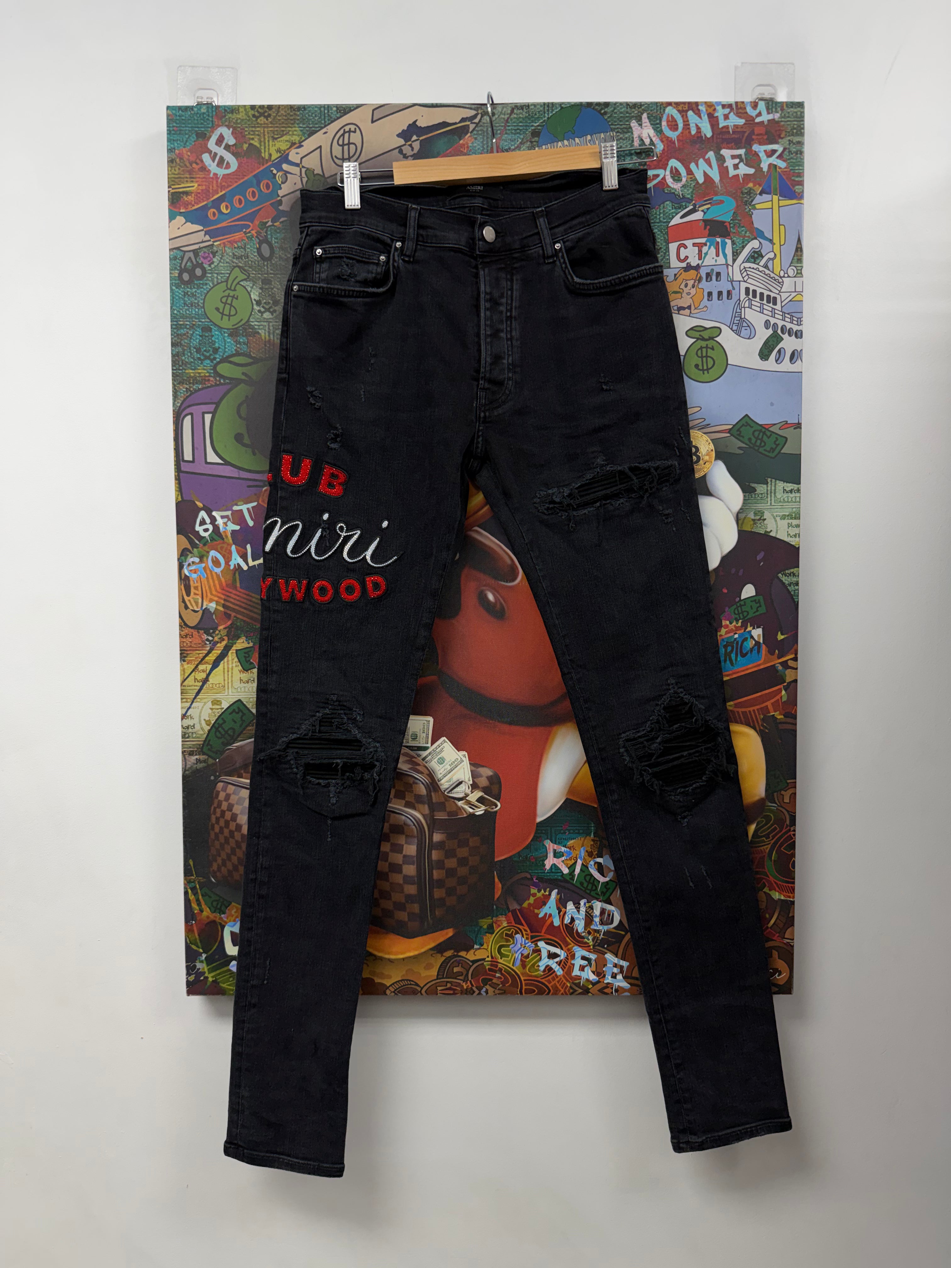 Amiri MX1 Black Wash Art Club Patch Jeans