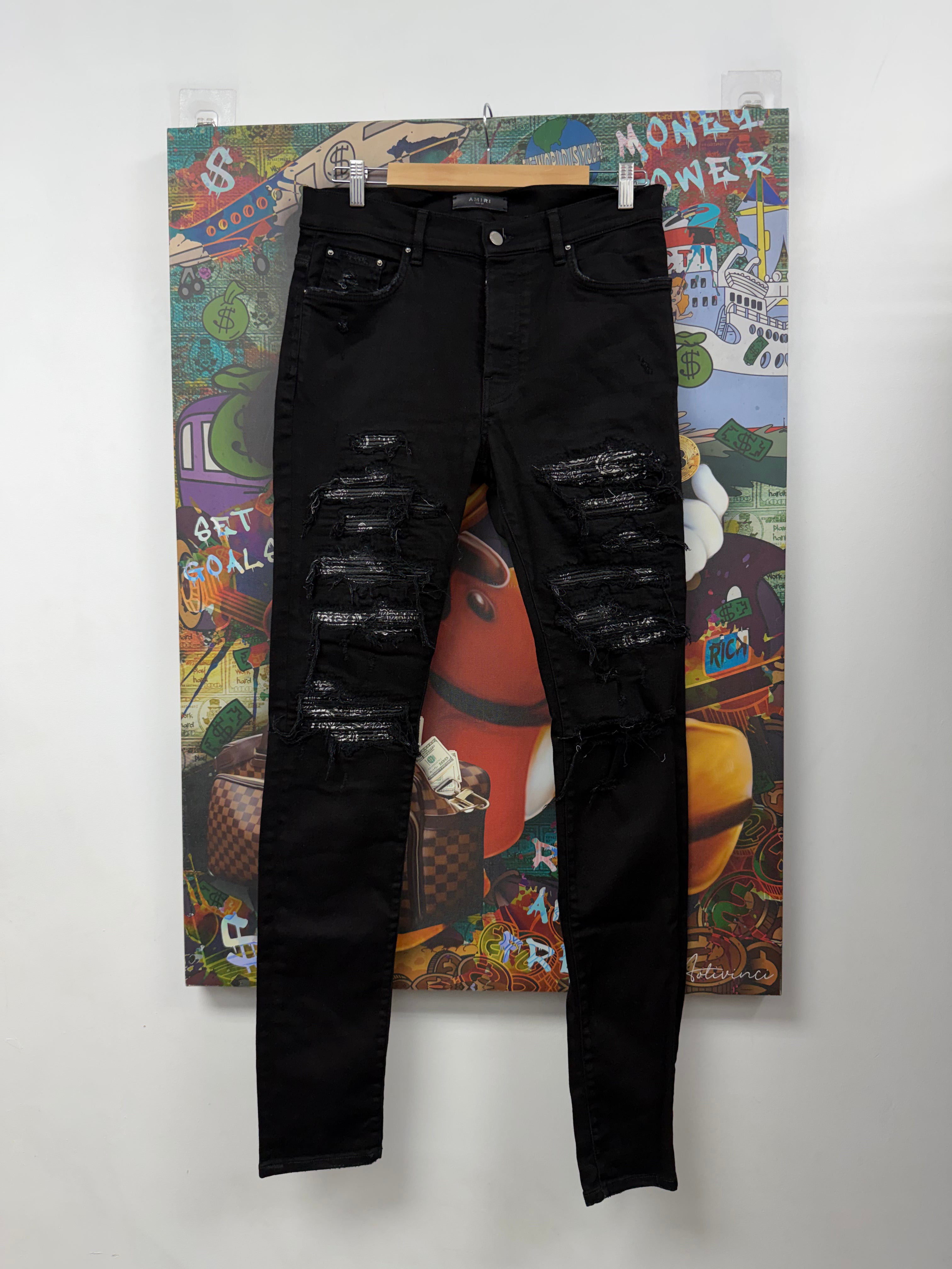 Amiri Black Bandana Thrasher Patch Jeans