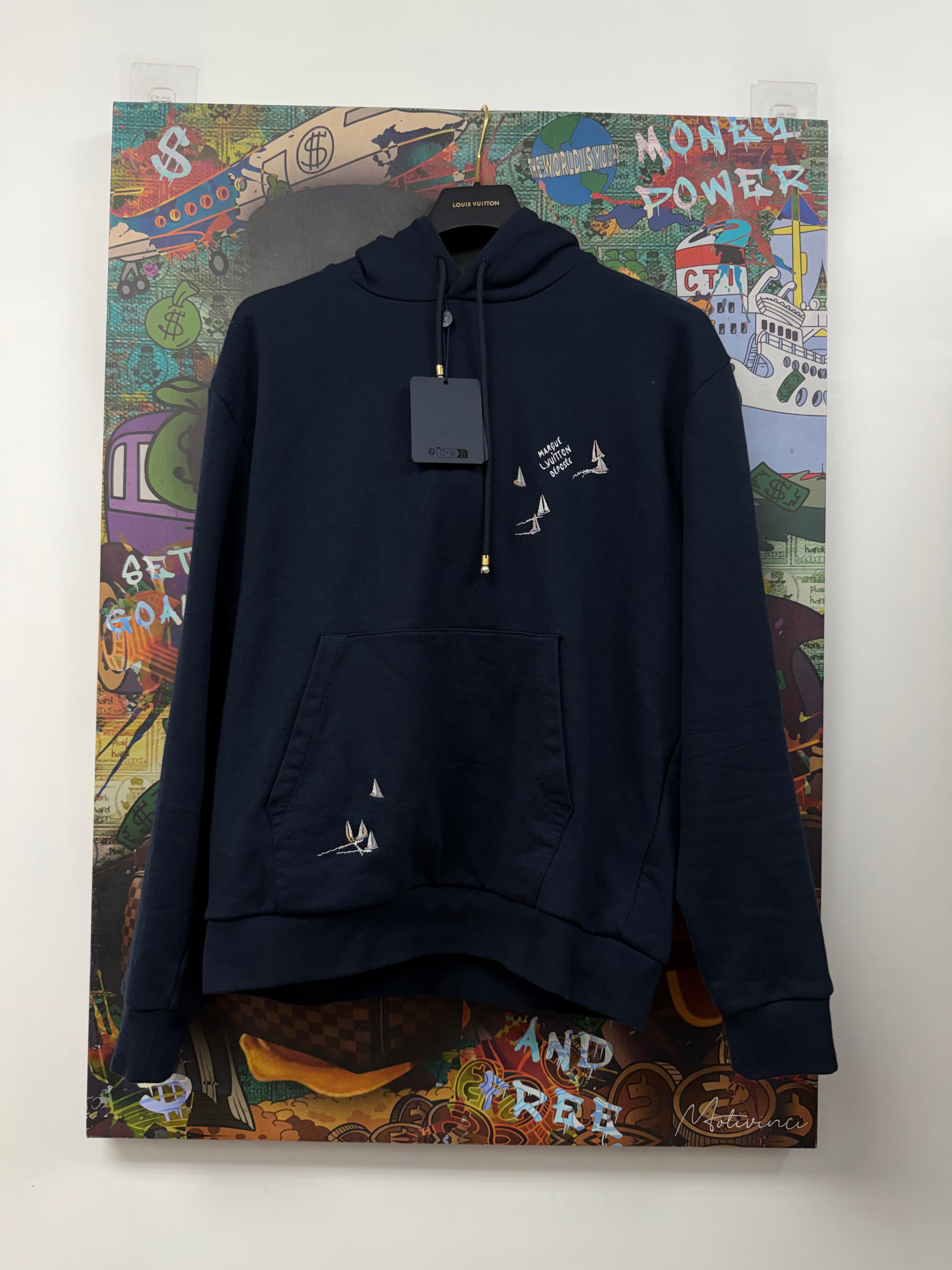 Louis Vuitton Navy Embroidered Signature Hoodie