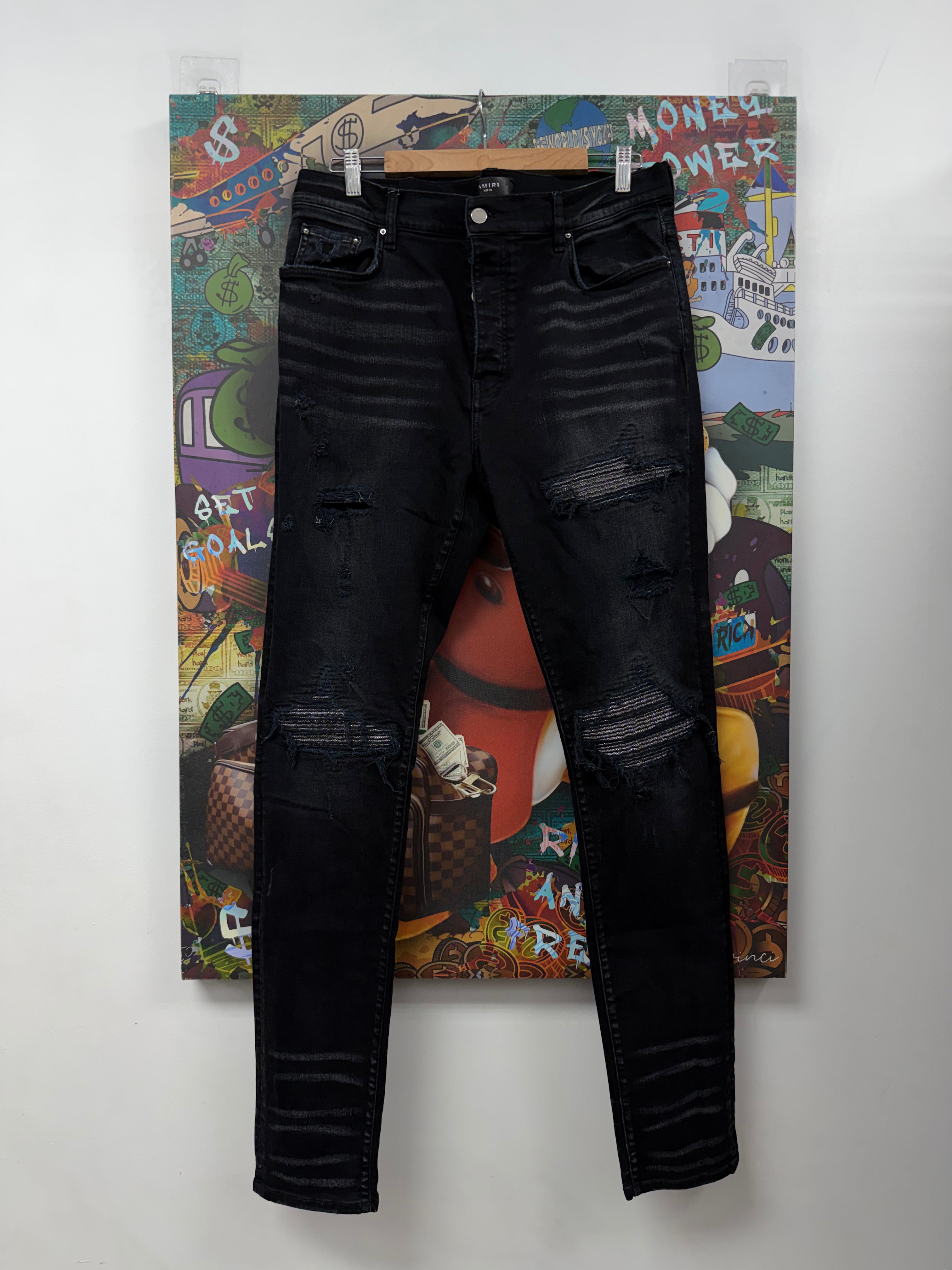 Amiri MX1 Black Wash Iridescent Patch Jeans