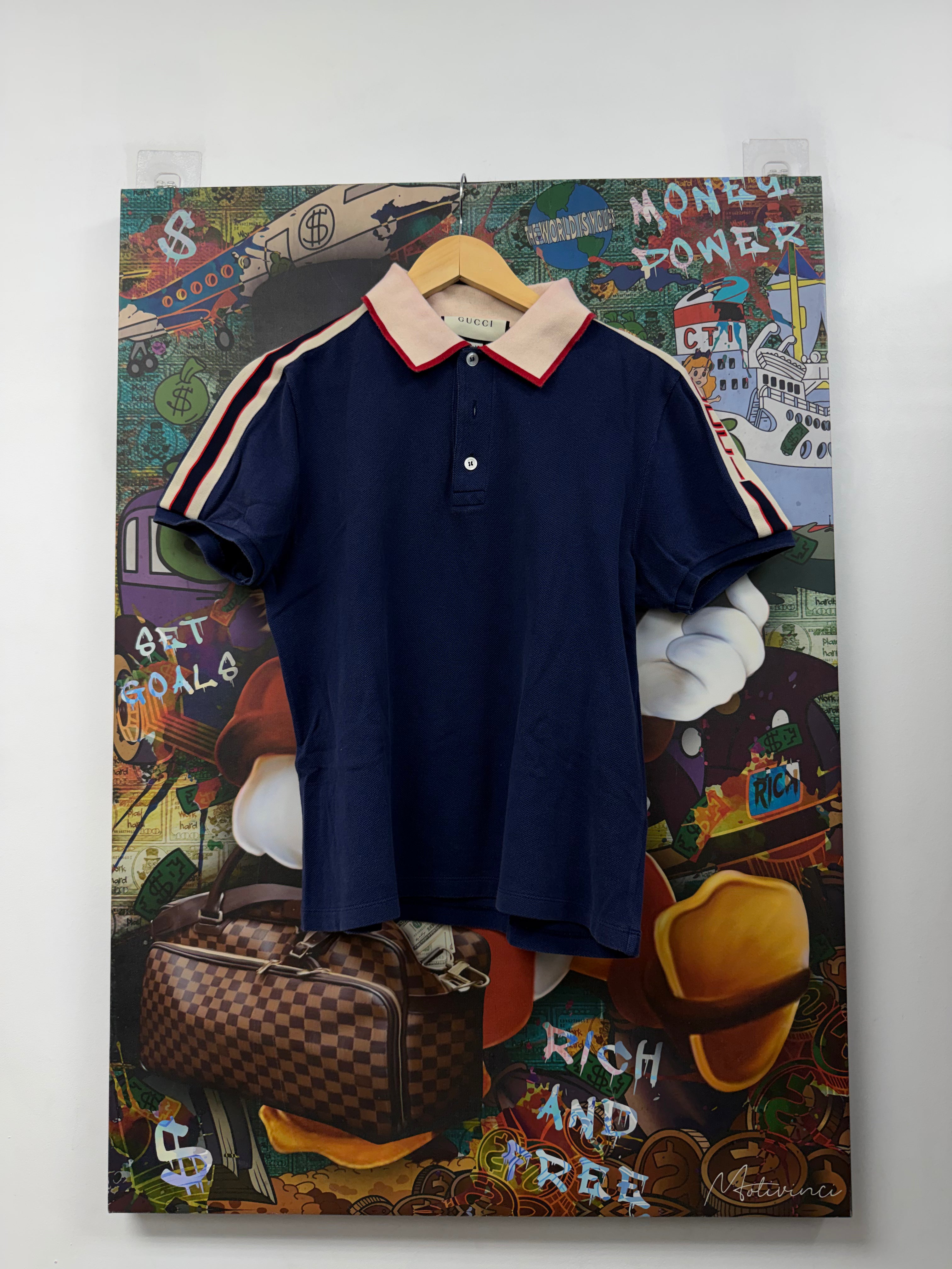 Gucci Navy Cream Red Shoulder Logo Polo