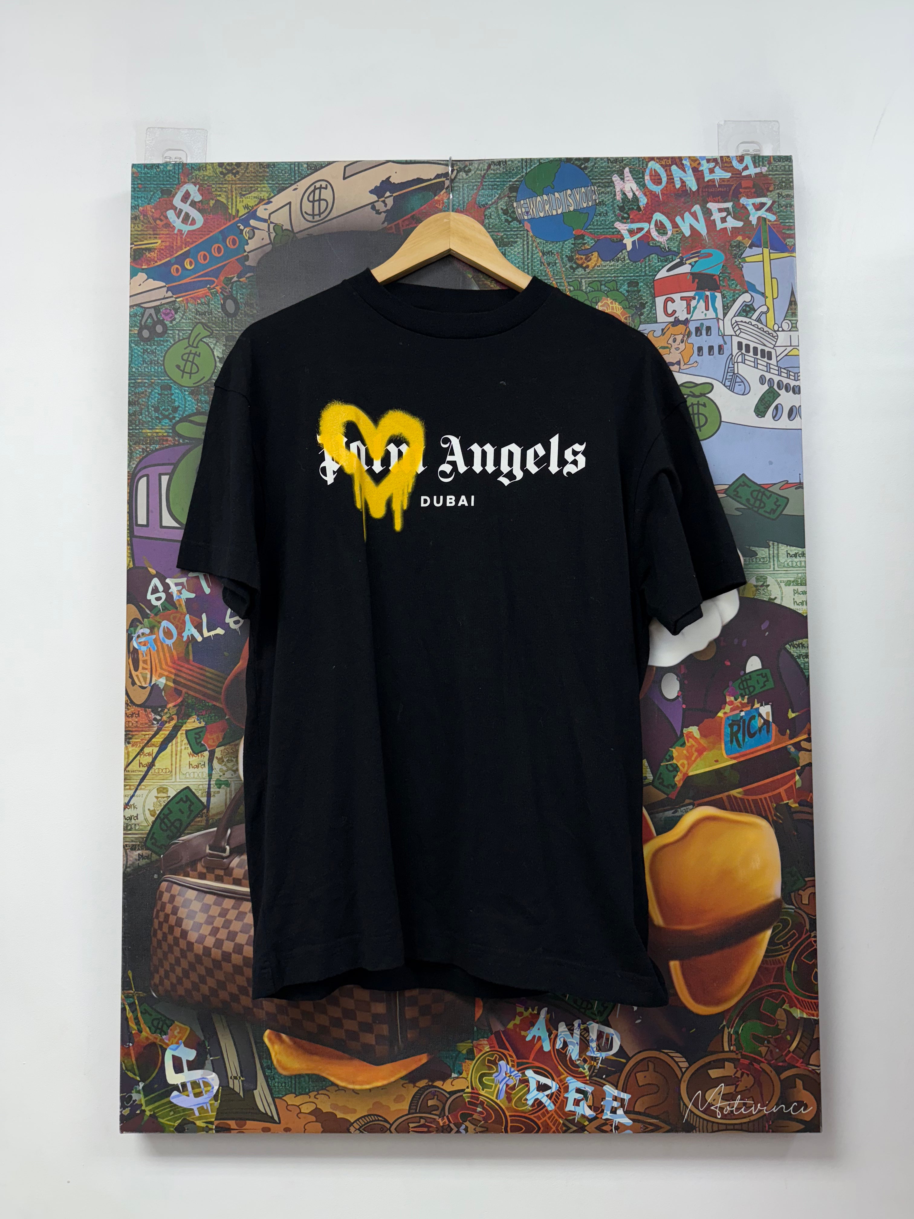 Palm Angels Black Yellow Spray Heart Tee