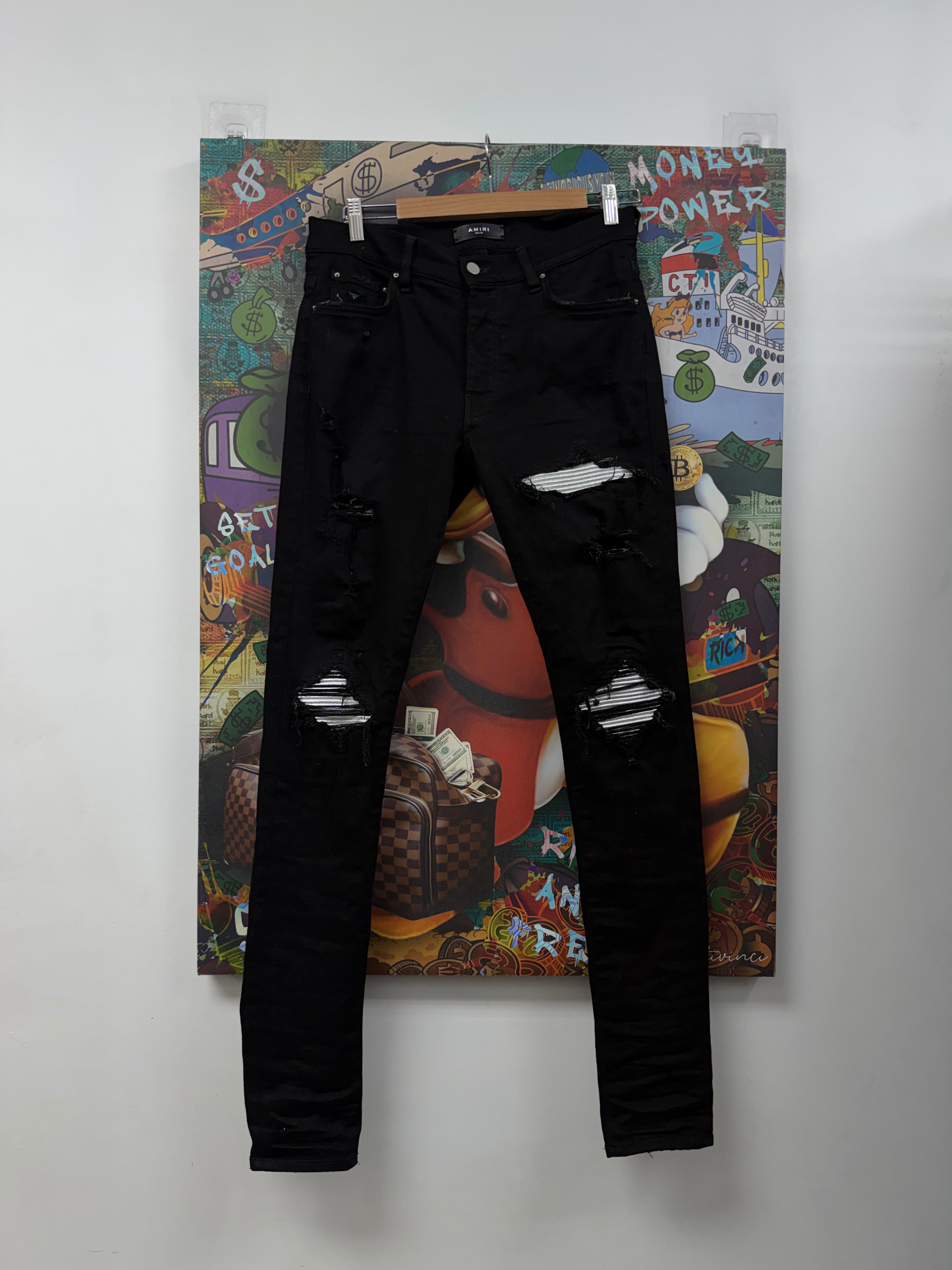 Amiri MX1 Black Silver Patch Jeans