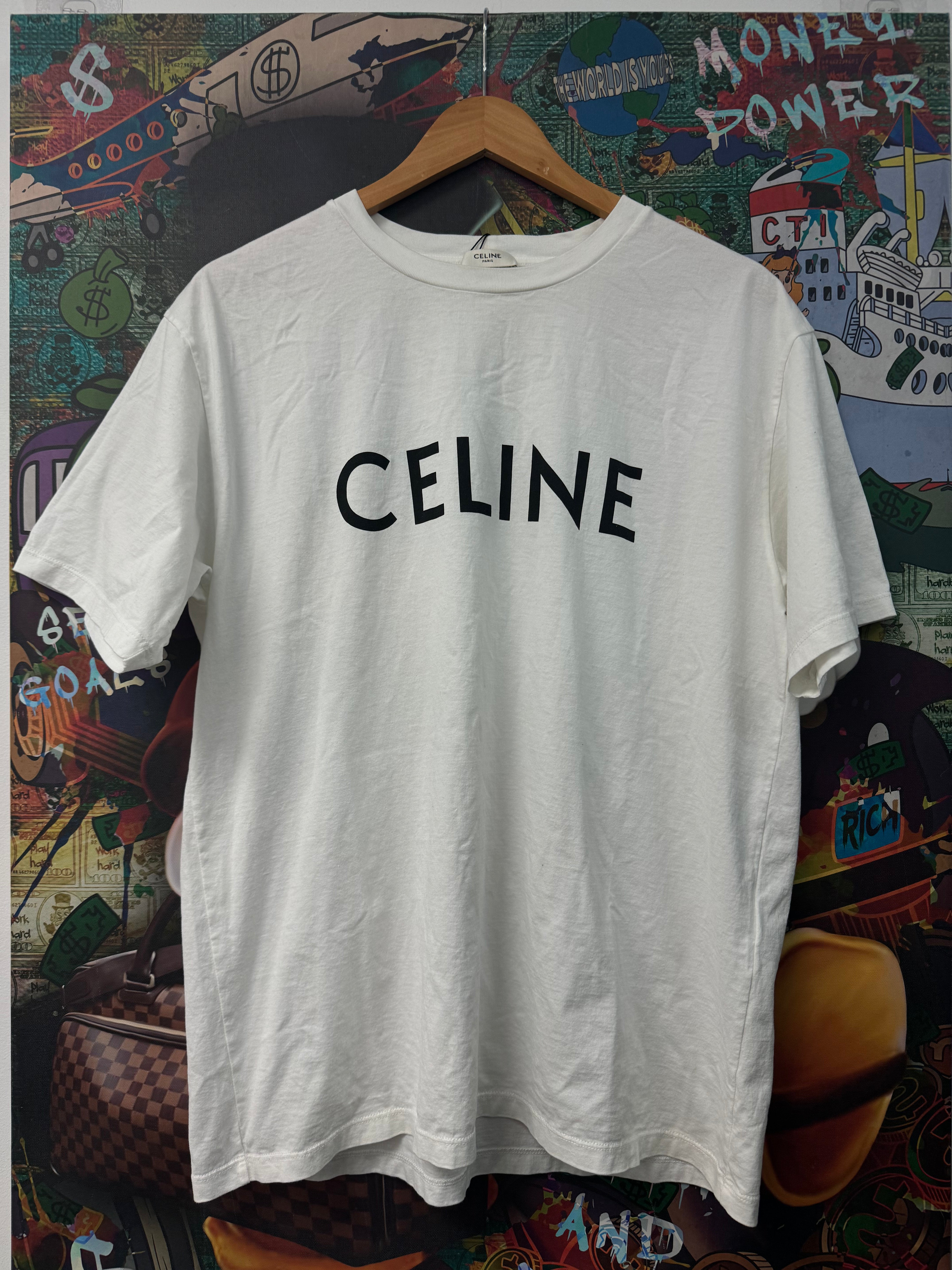 Celine White Black Spellout Tee