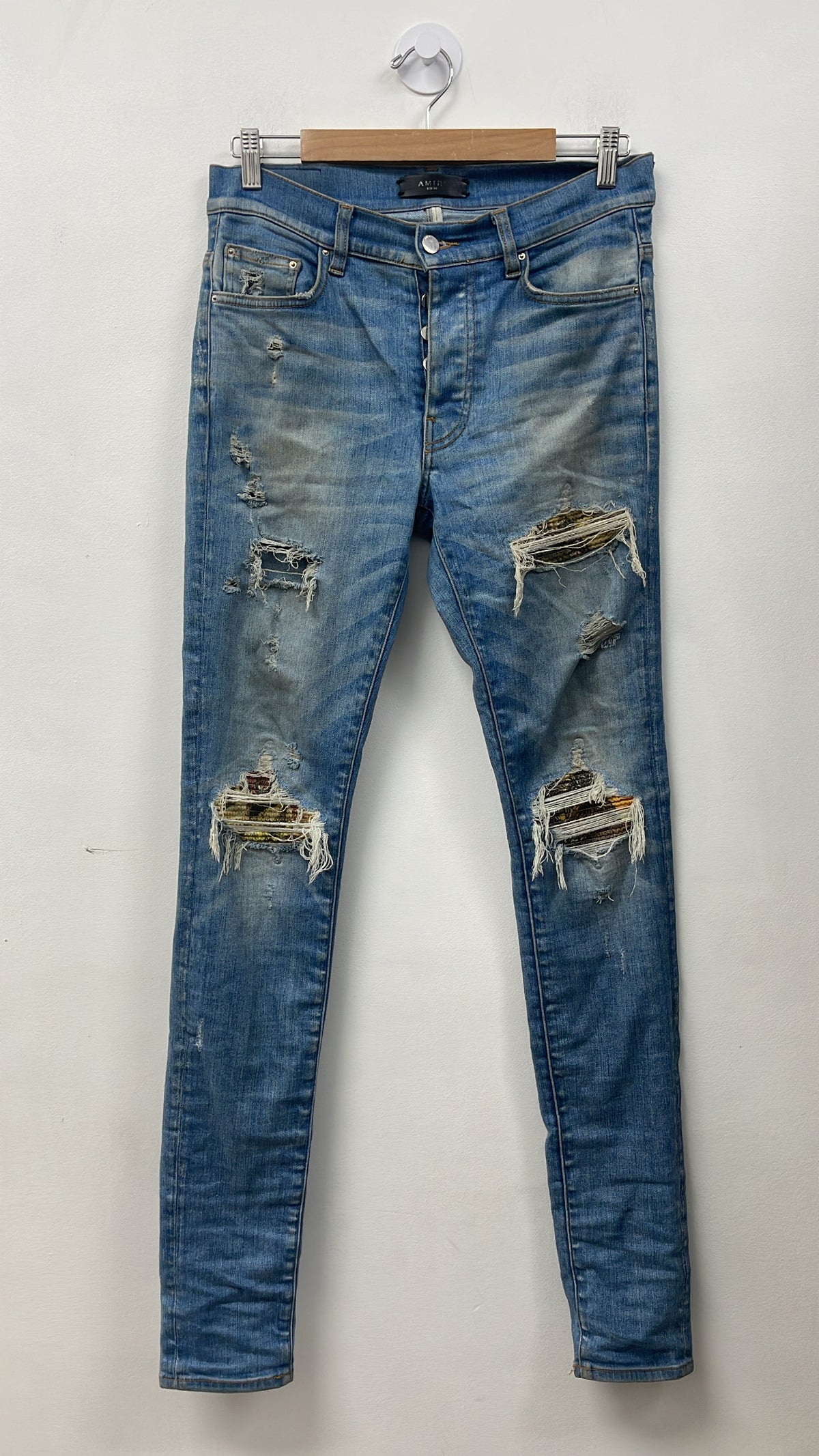 Amiri MX1 Light Wash Aloha Patch Jeans