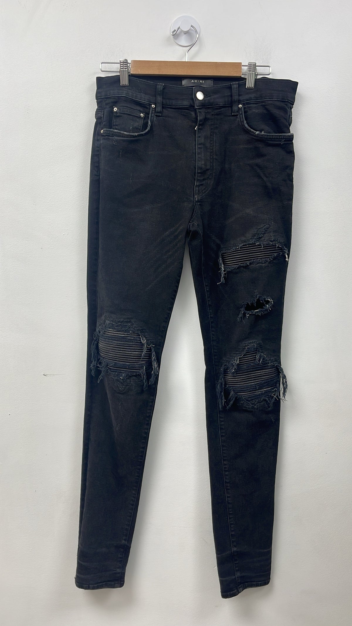 Amiri MX1 Black Leather Patch Jeans