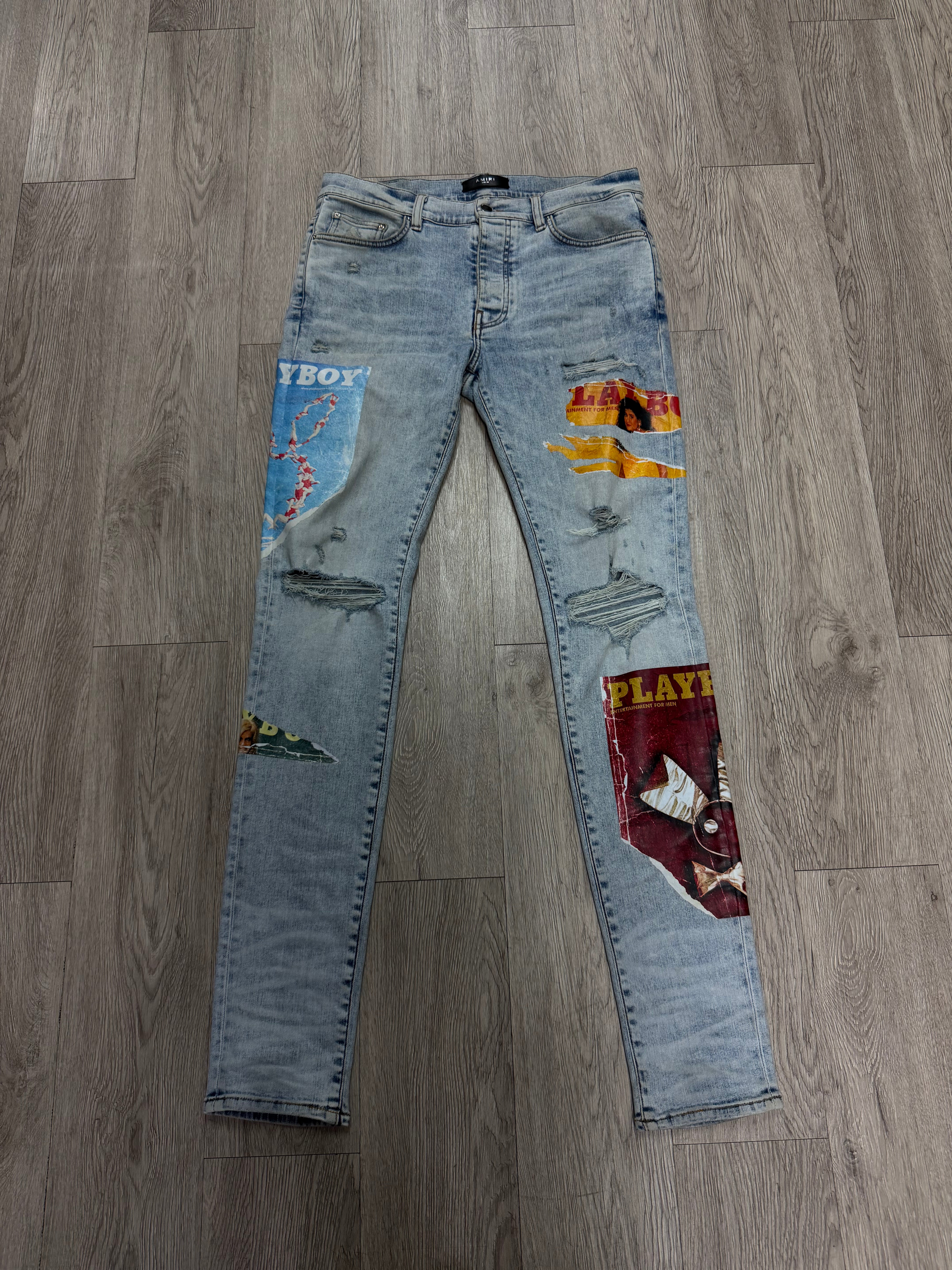 Amiri Light Wash Playboy Magazine Jeans