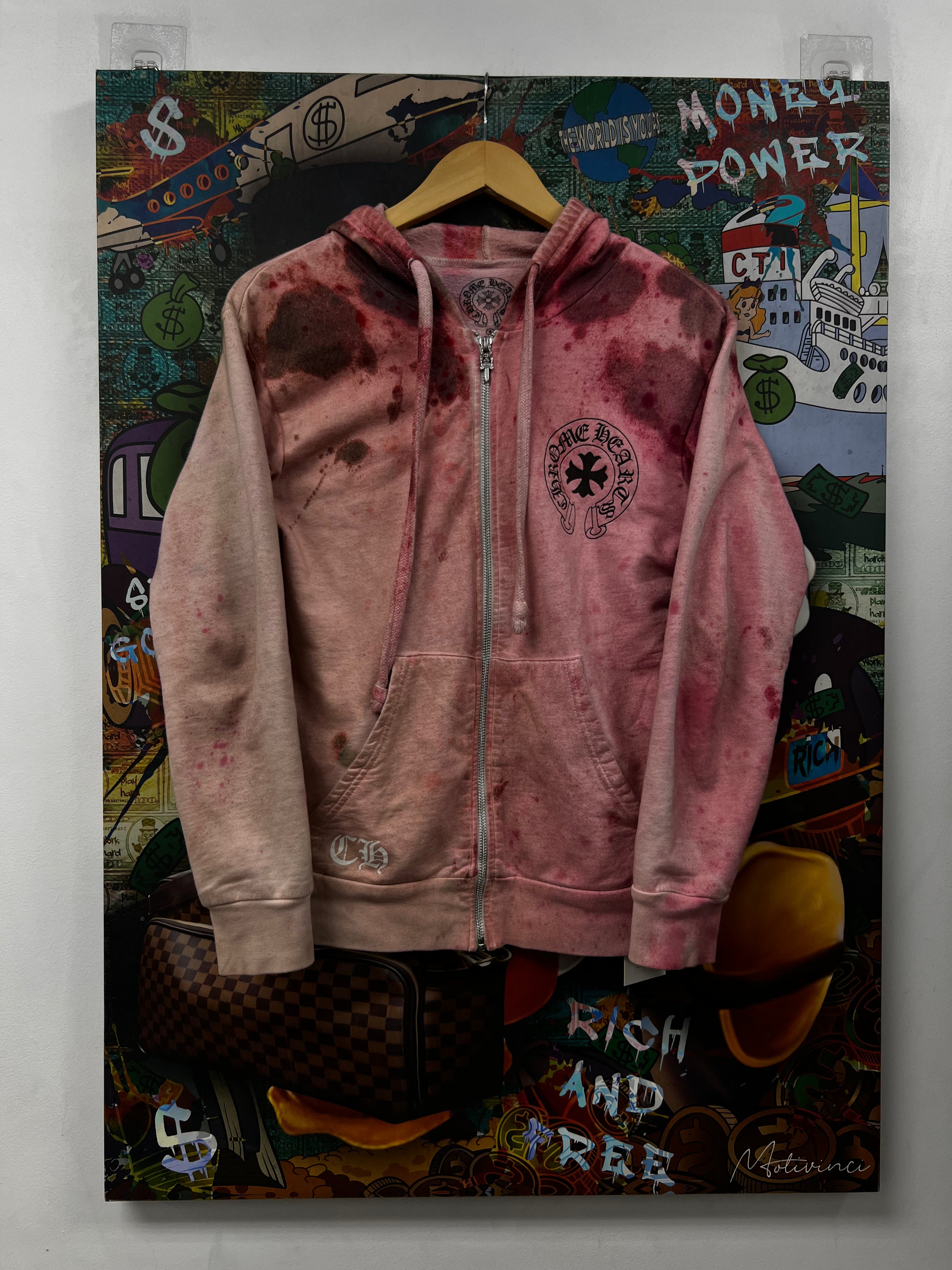 Chrome Hearts White Bleached Pink Tie Dye Zip up Hoodie