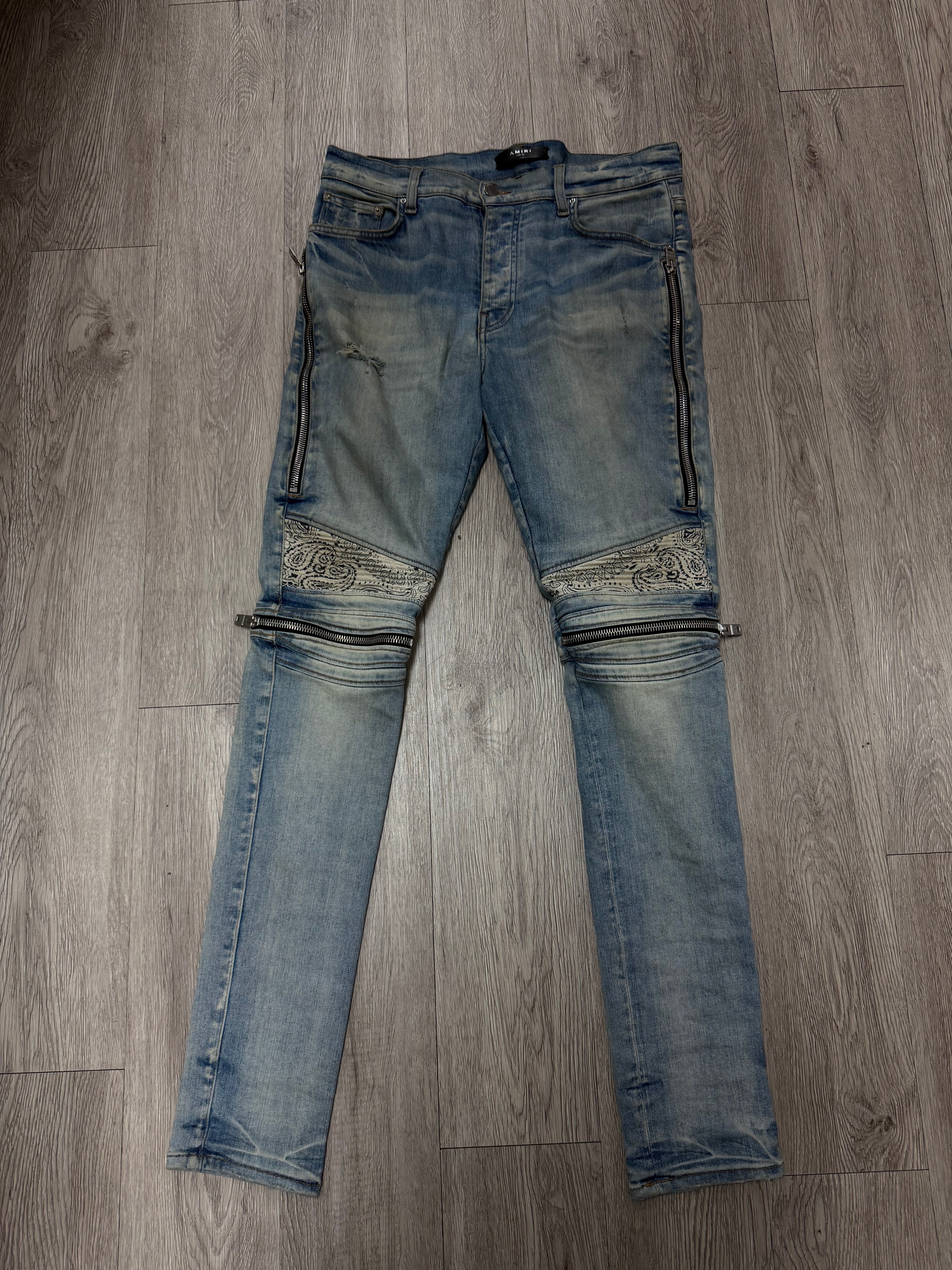 Amiri MX2 Light Wash Cream Paisley Jeans