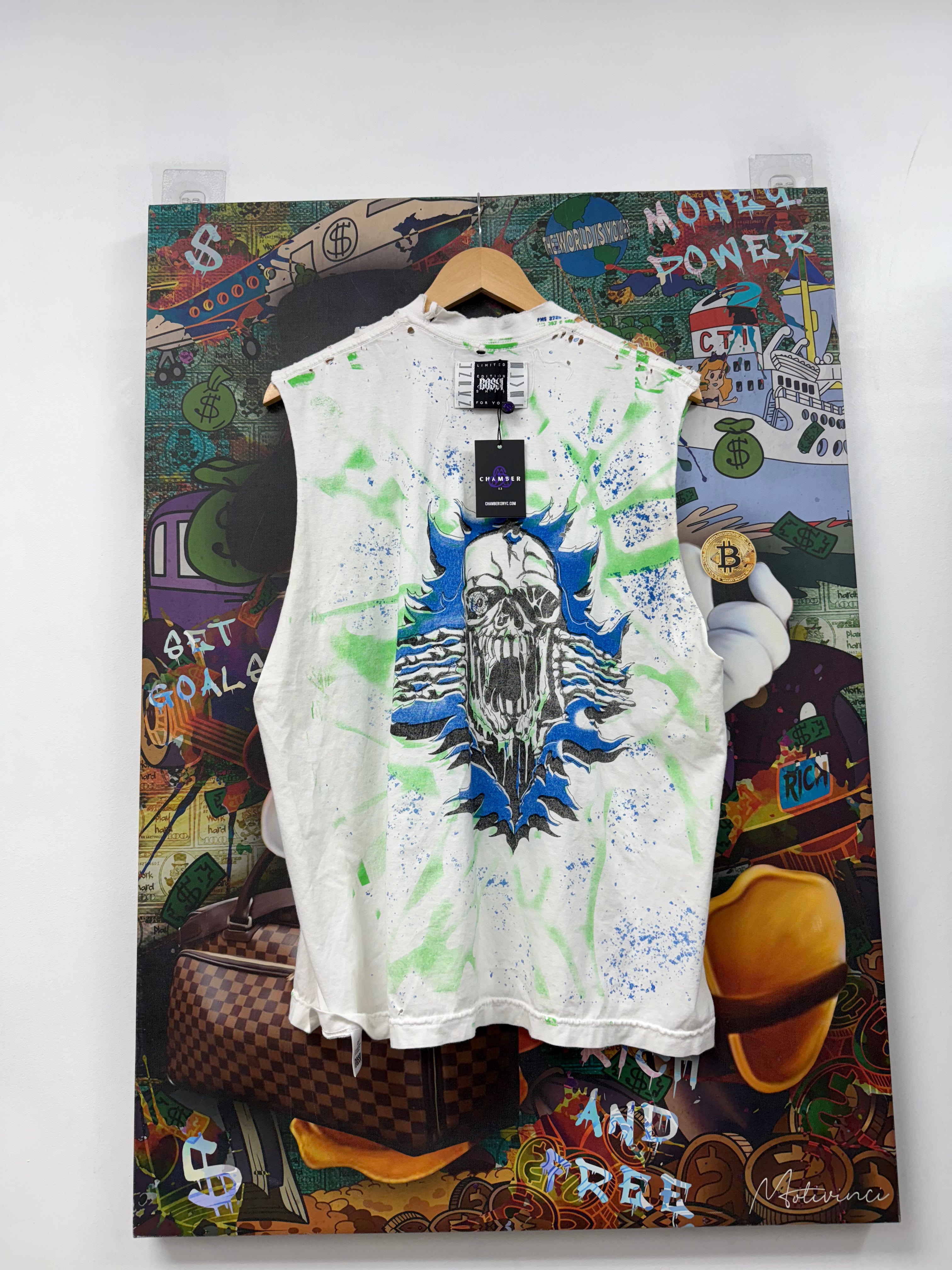 Bossi Blue Green Skull Sleeveless Tee
