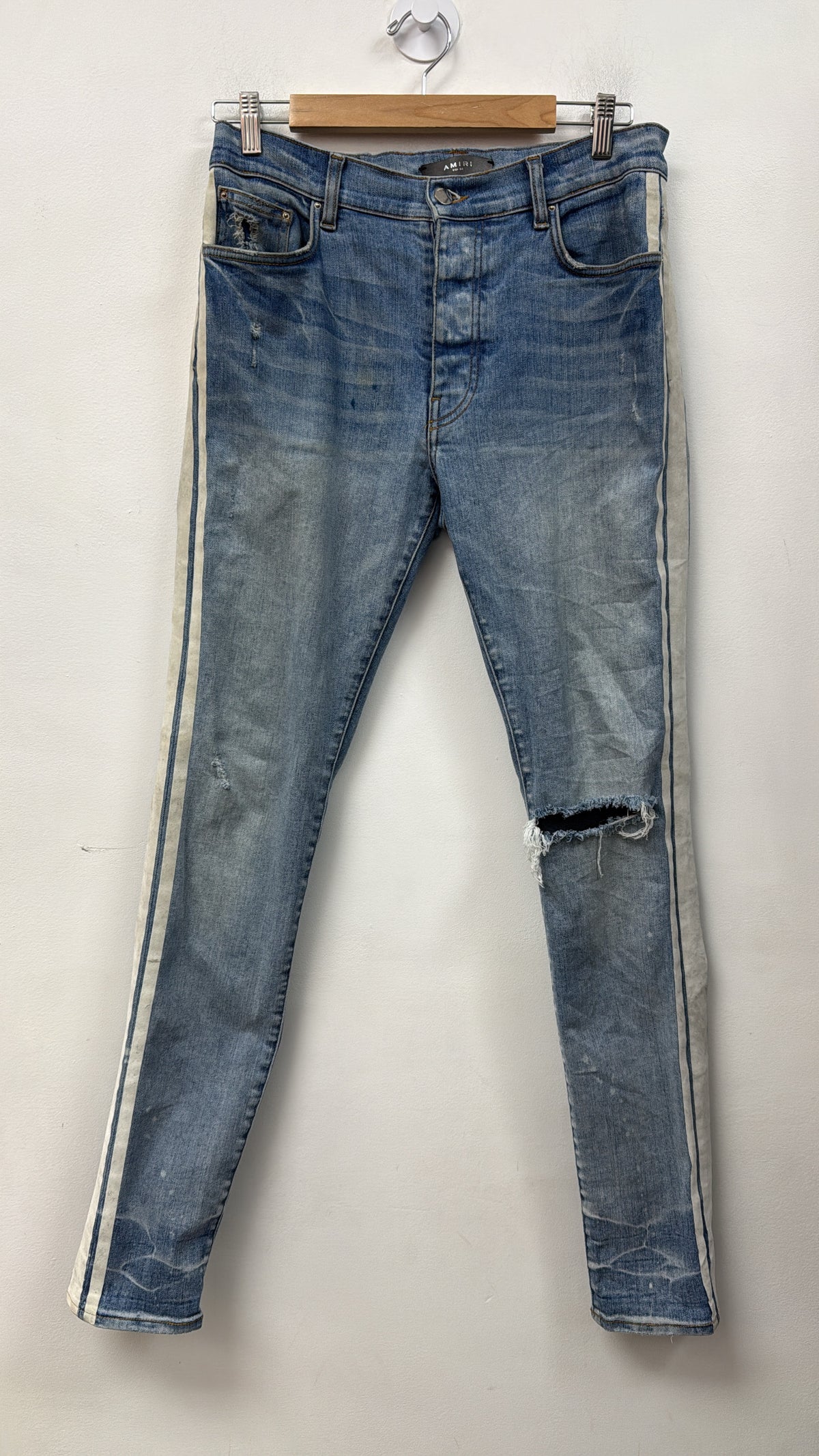 Amiri Light Wash White Track Stripe (Fits 32) Jeans