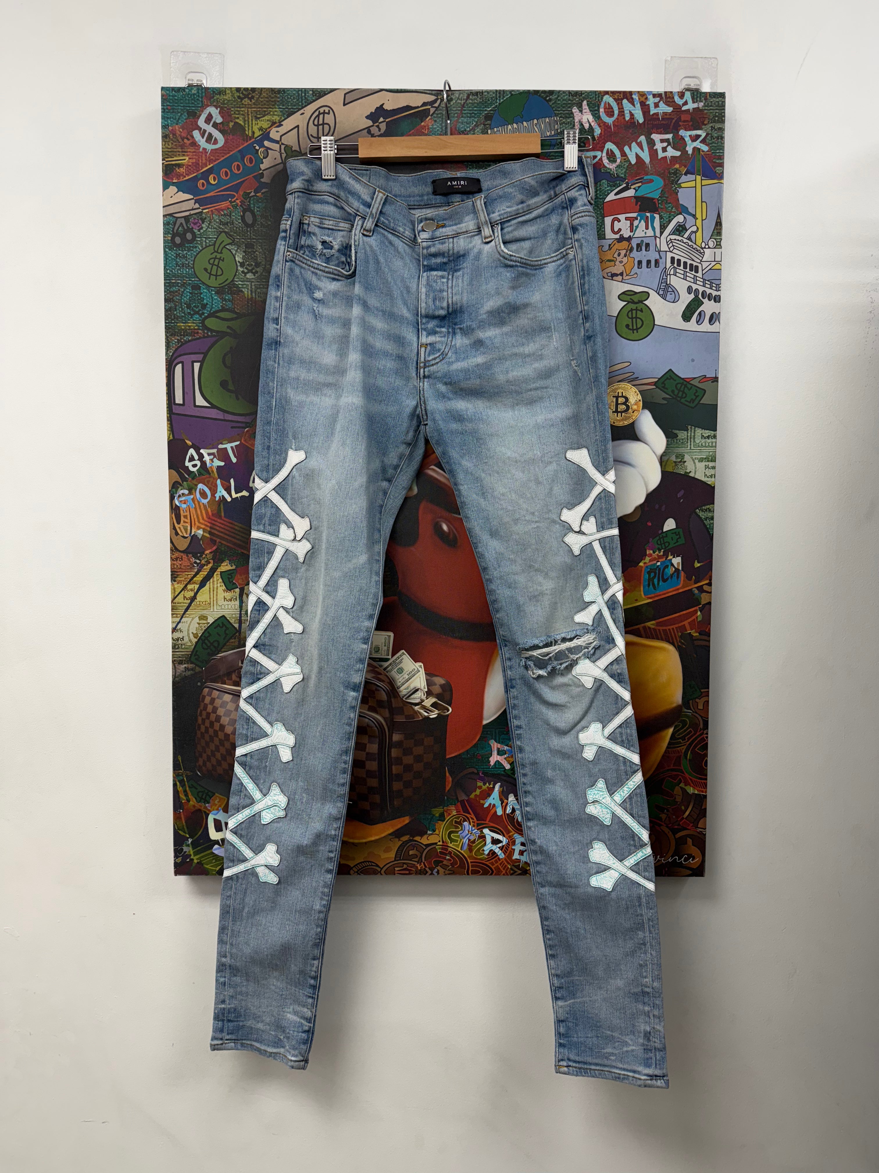 Amiri Light Wash Teal Gradient Bones Jeans