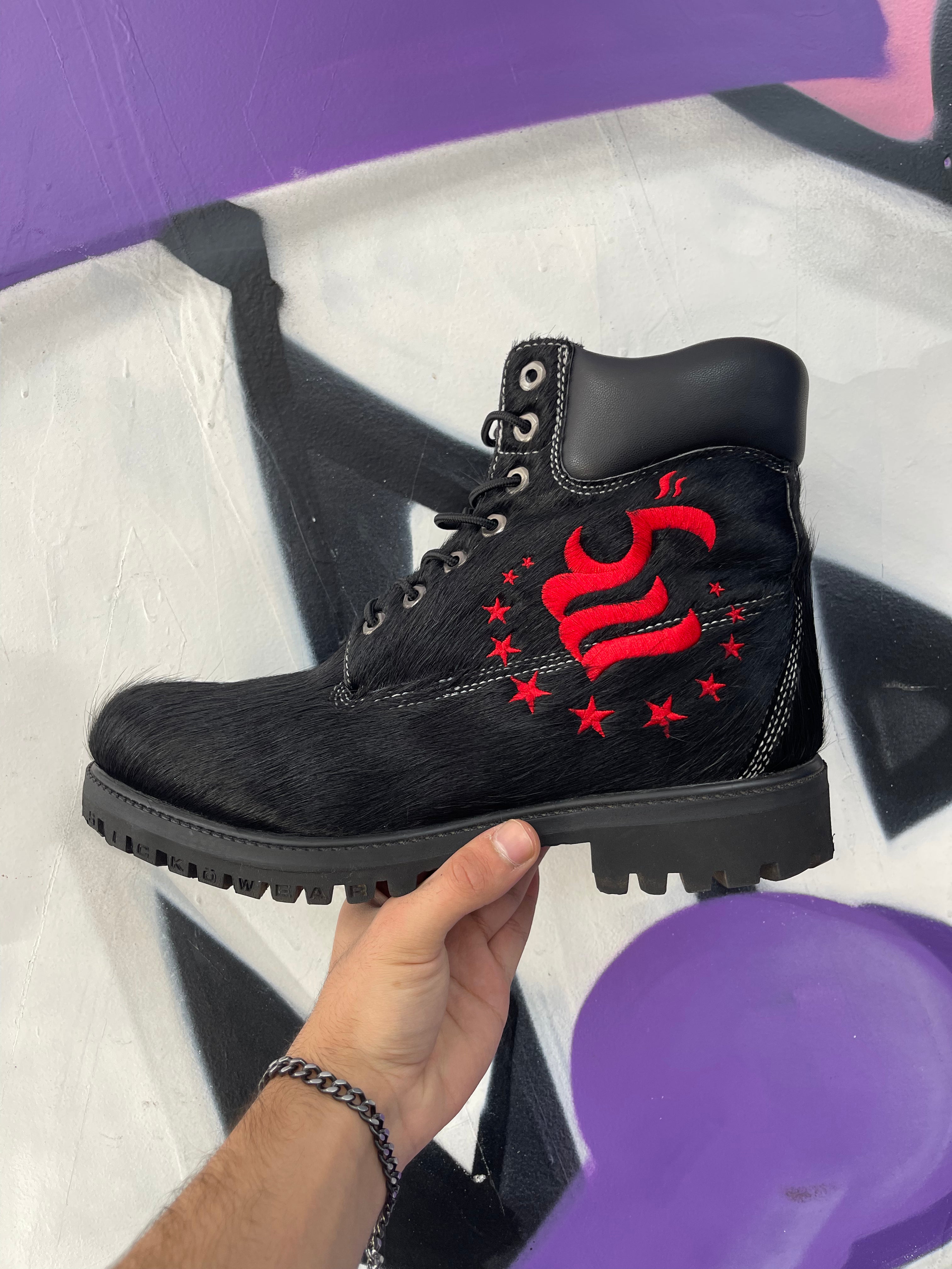 Sicko Black Red Ponyhair Boots