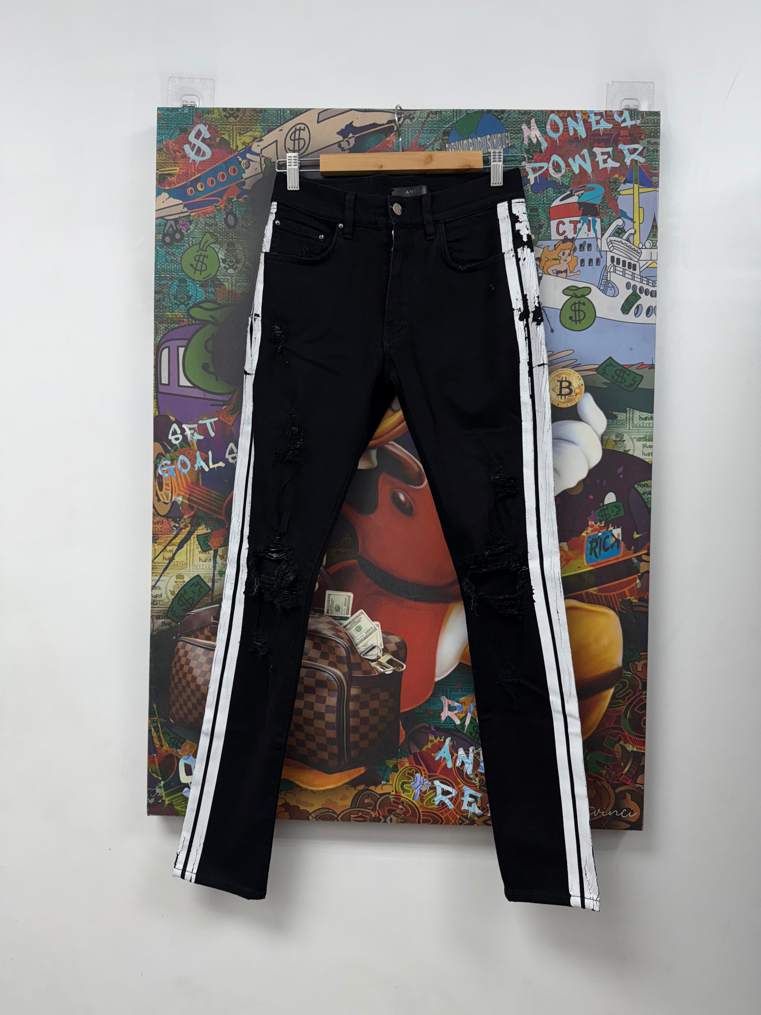 Amiri Black White Track Stripe Jeans