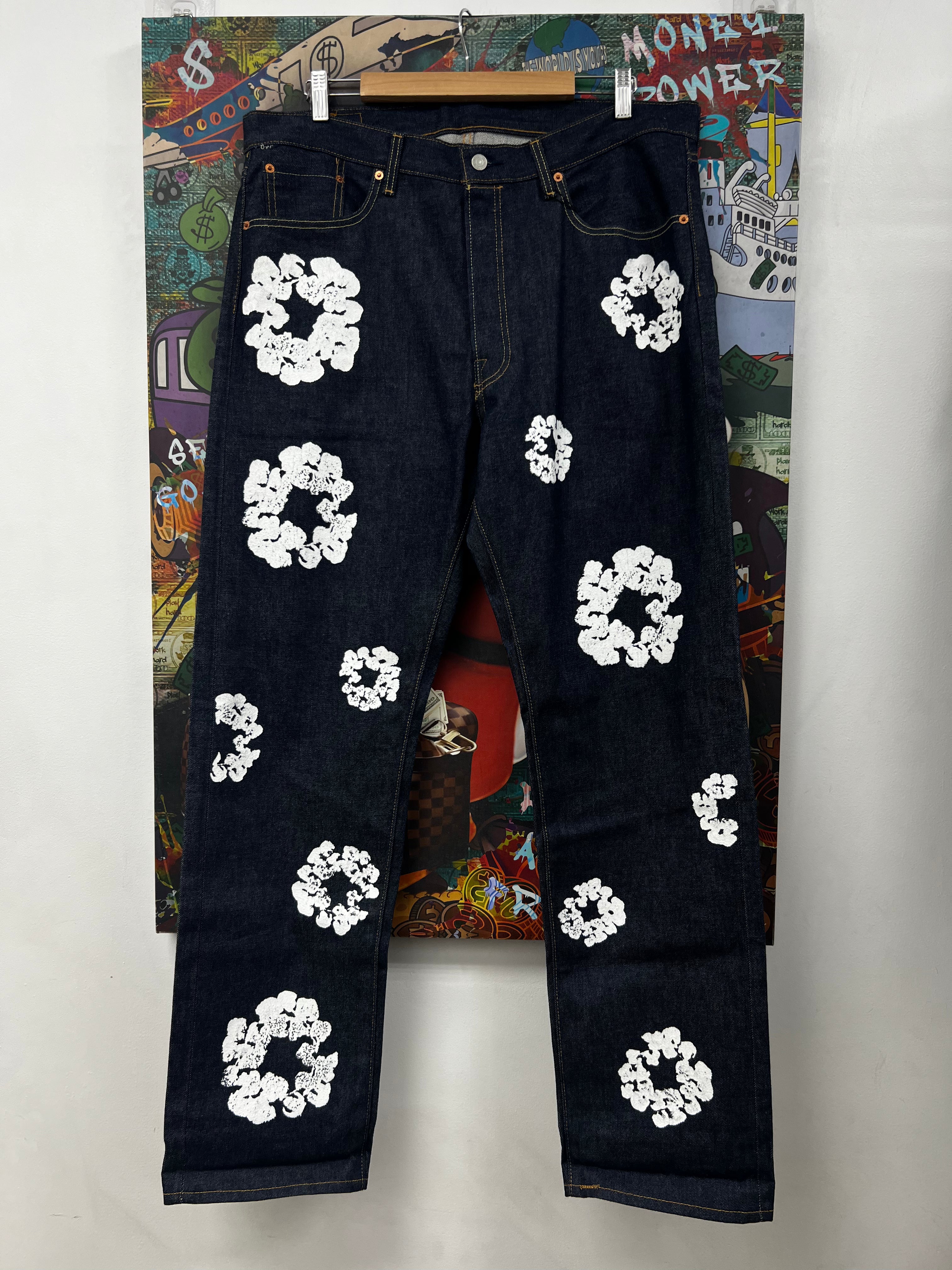 Denim Tears Navy Selvedge Cotton Wreath Jeans