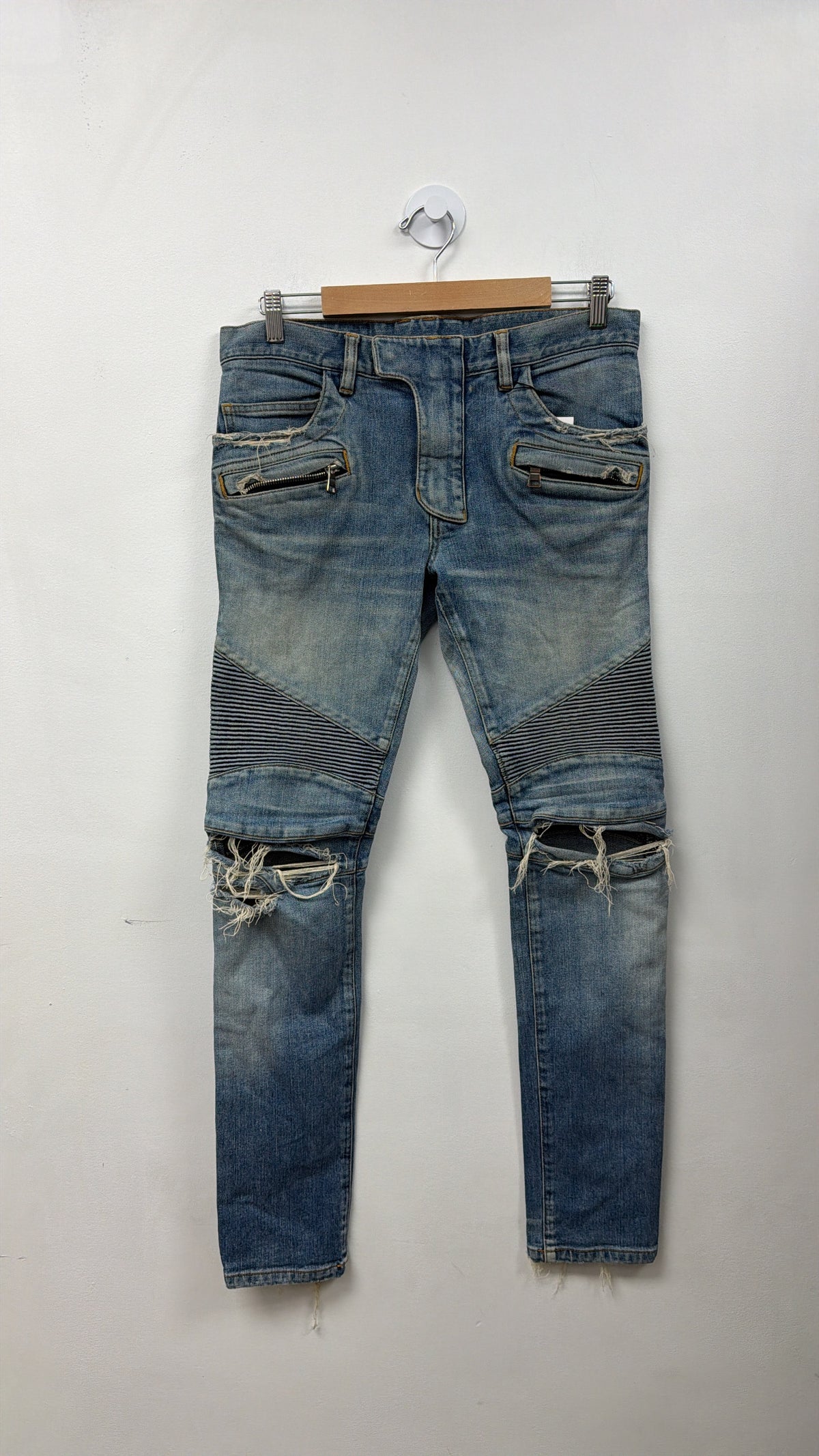 Balmain Light Wash Biker Jeans