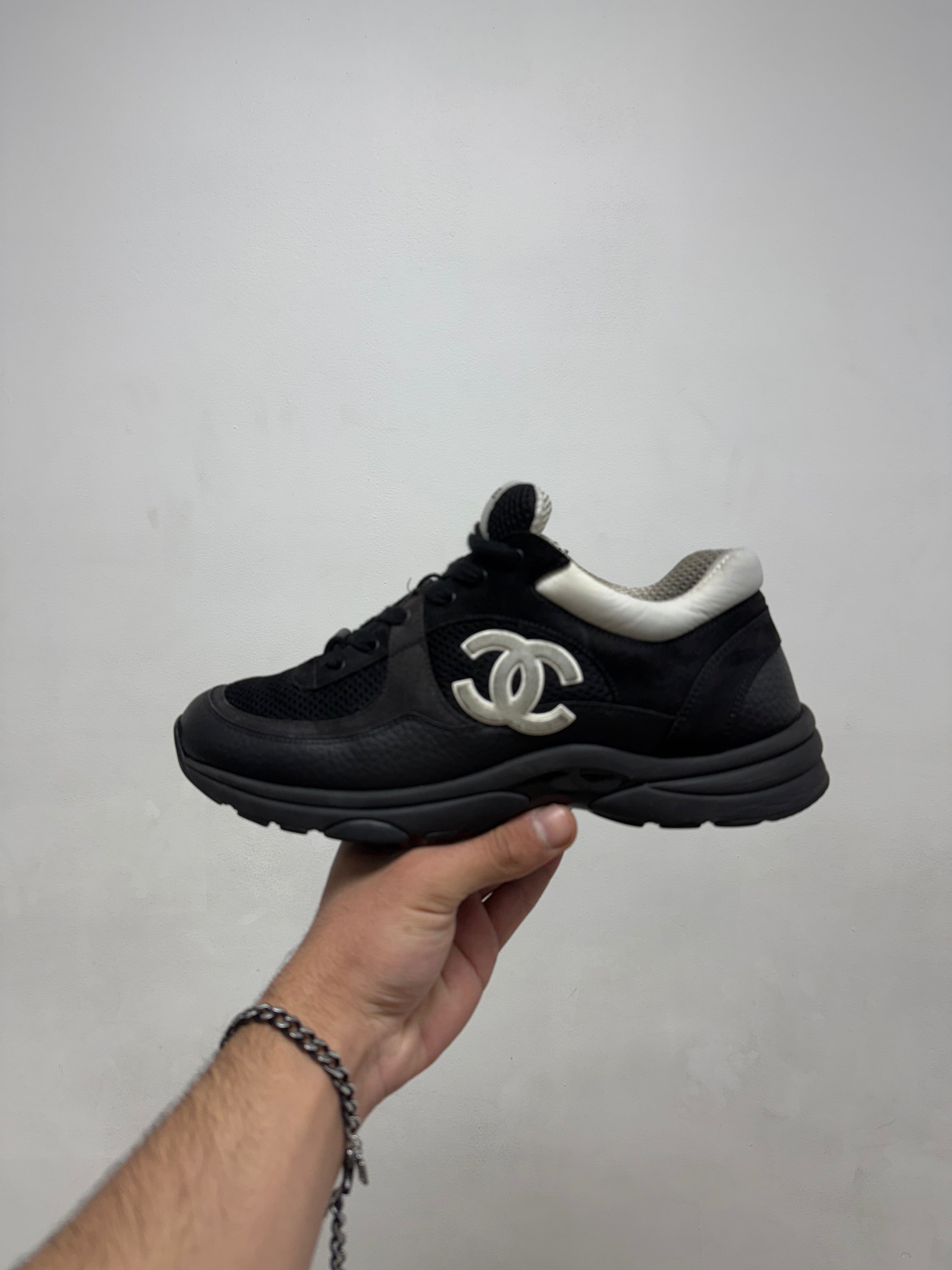 Chanel Black White CC Logo Runner Sneakers