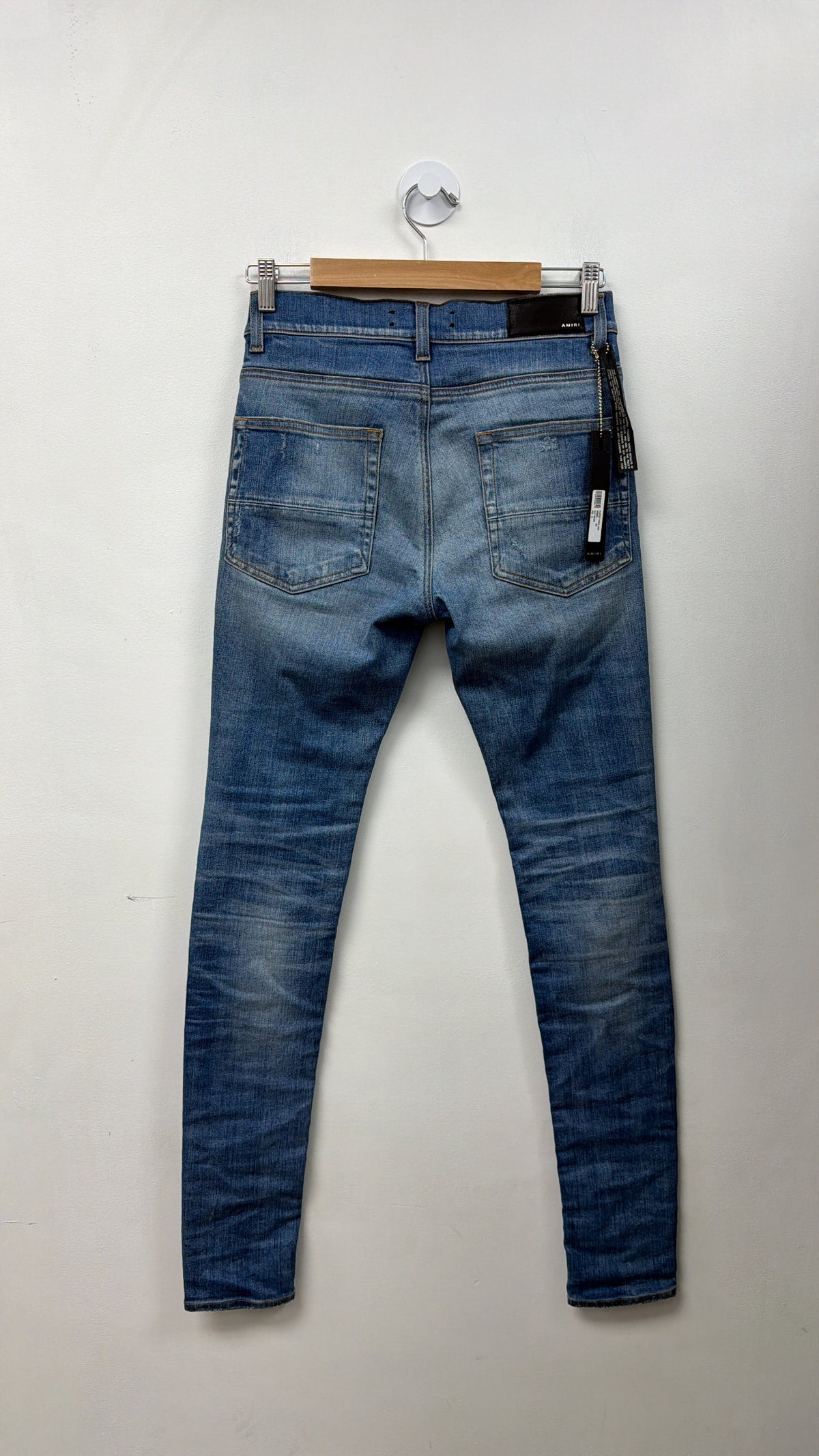 Amiri MX1 Light Wash Blue Suede Patch Jeans