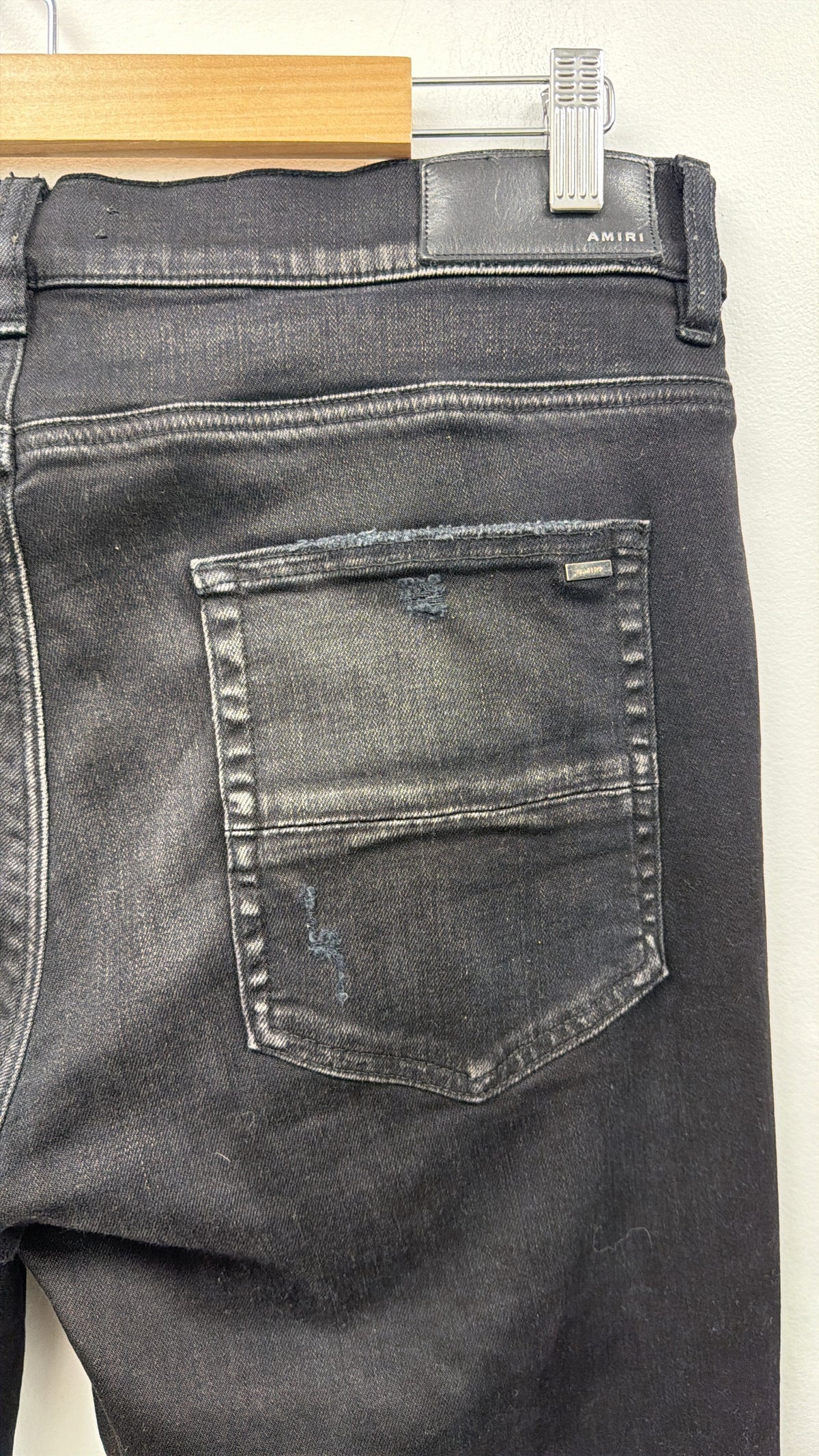 Amiri MX1 Black Wash Leathe Camo Patch Jeans