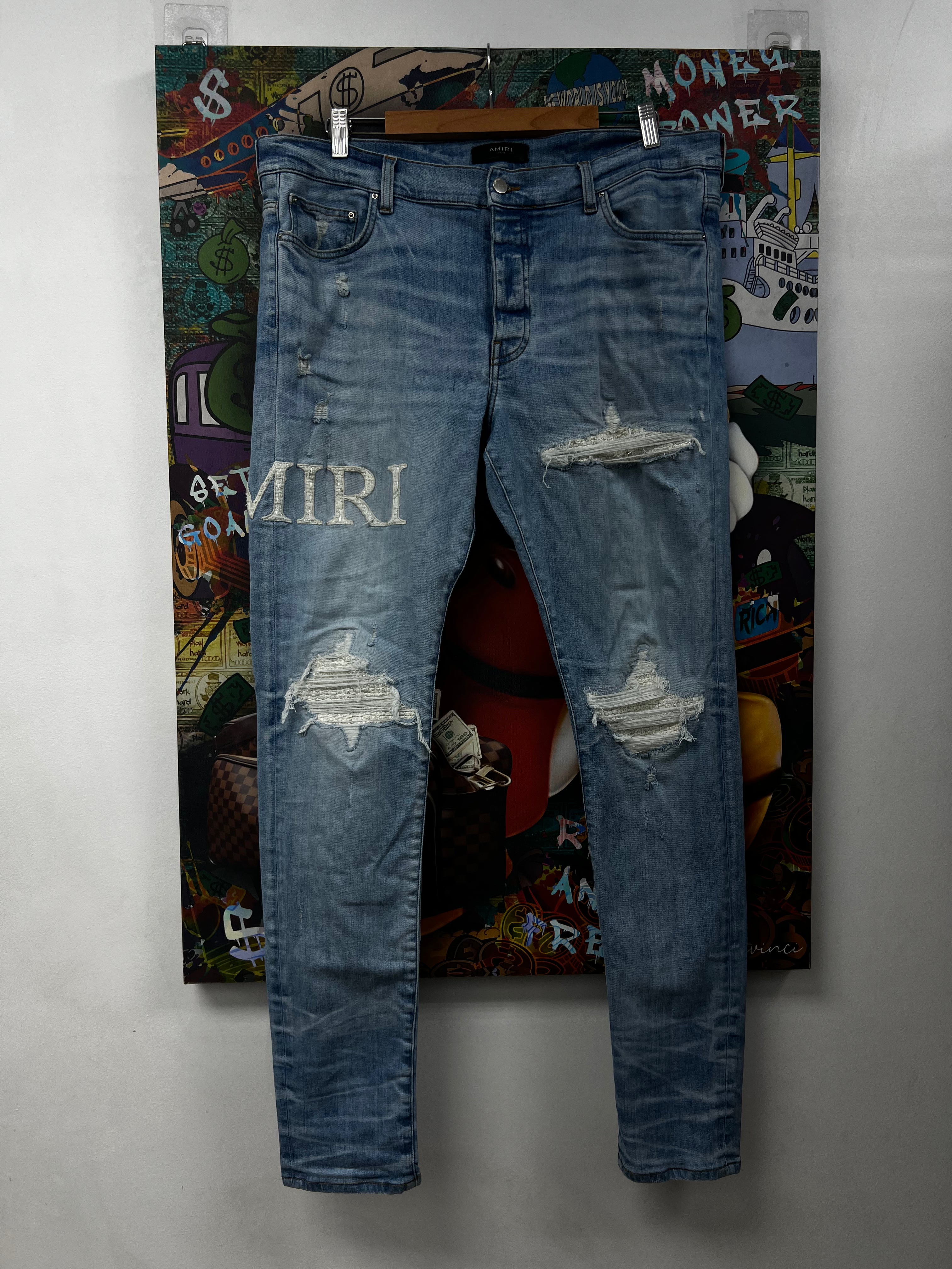 Amiri Light Wash Boucle Side Logo Jeans