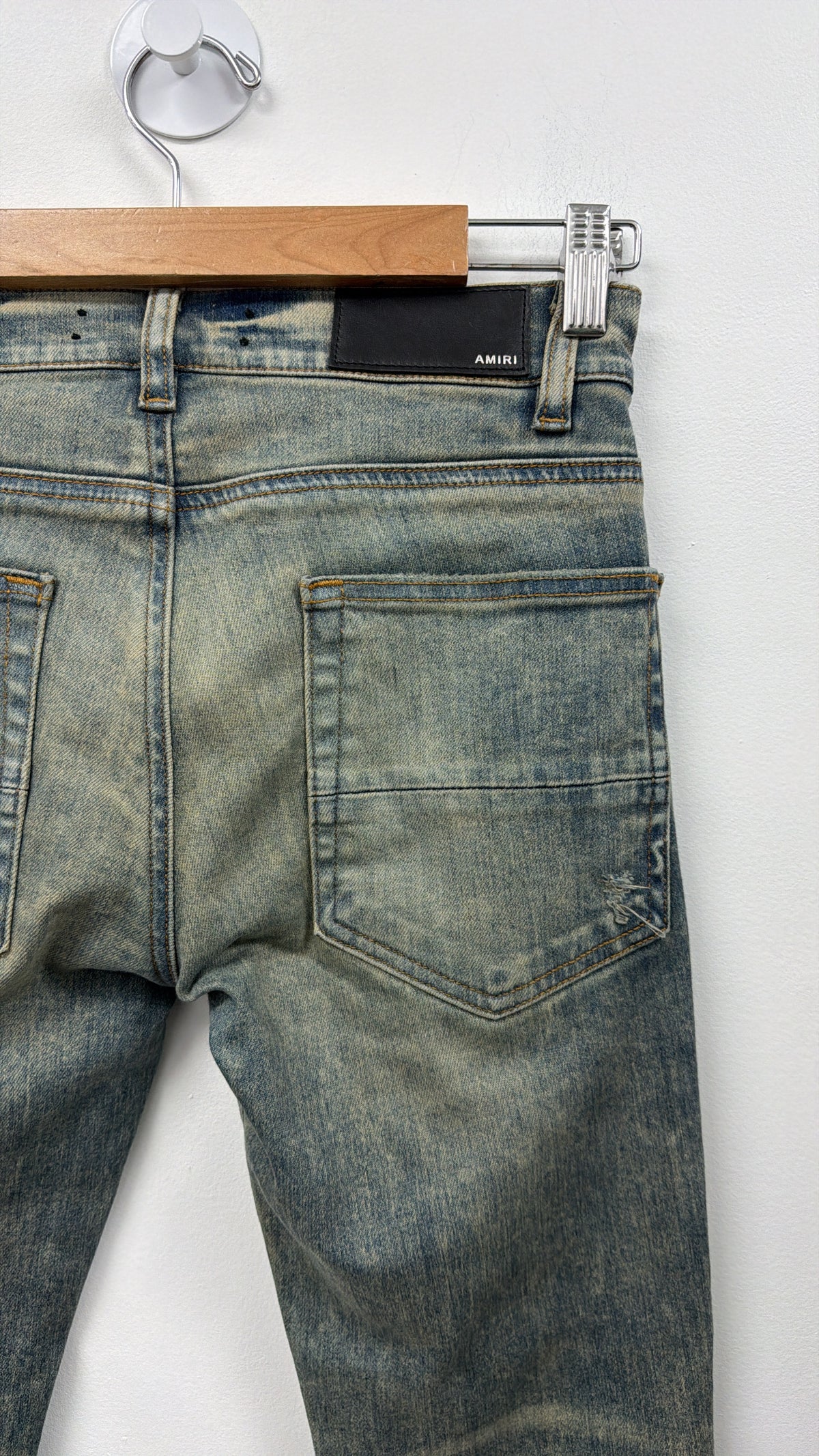 Amiri MX1 Vintage Wash Dark Navy Bandana Patch Jeans