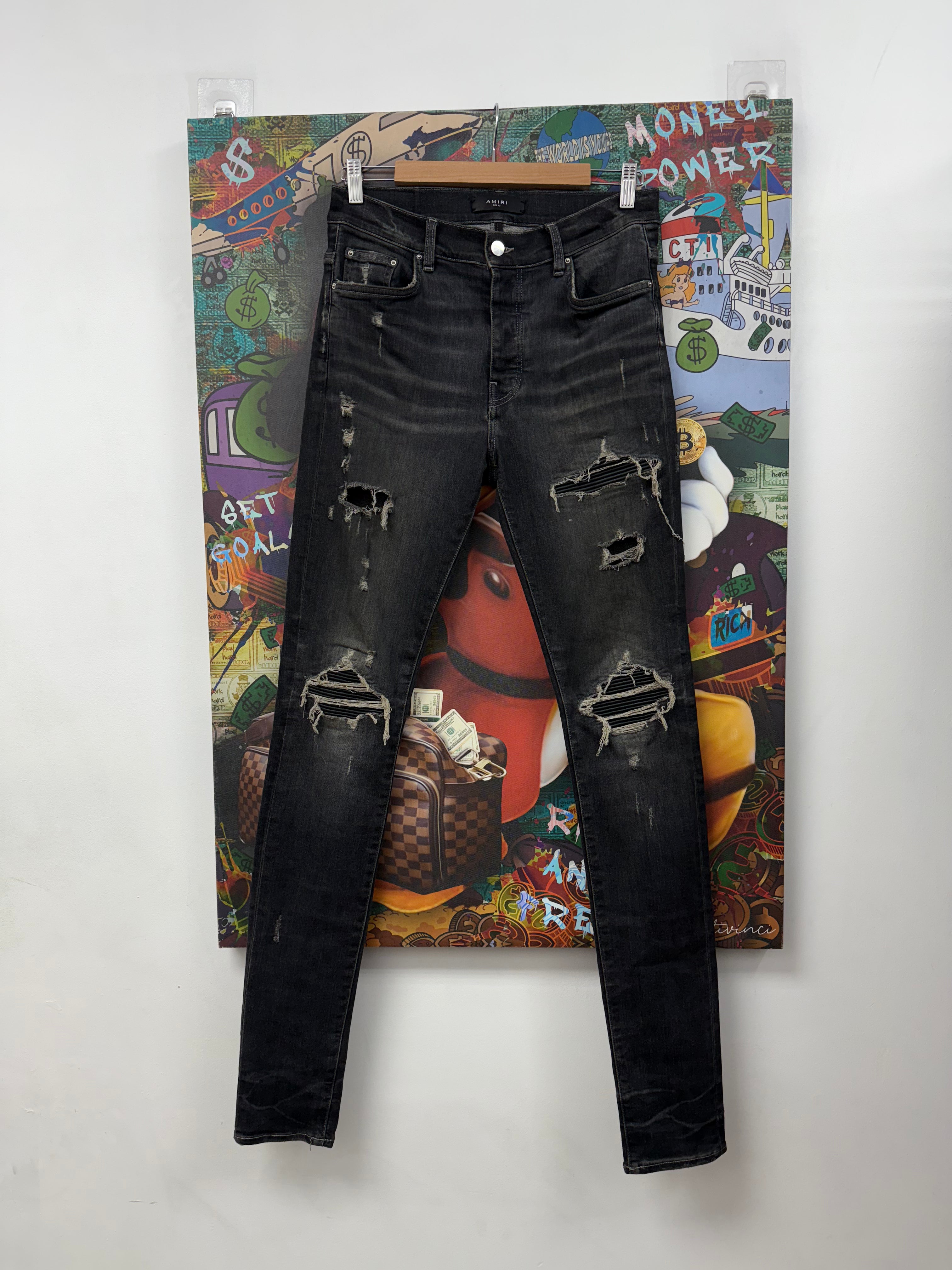 Amiri MX1 Grey Black Patch Jeans