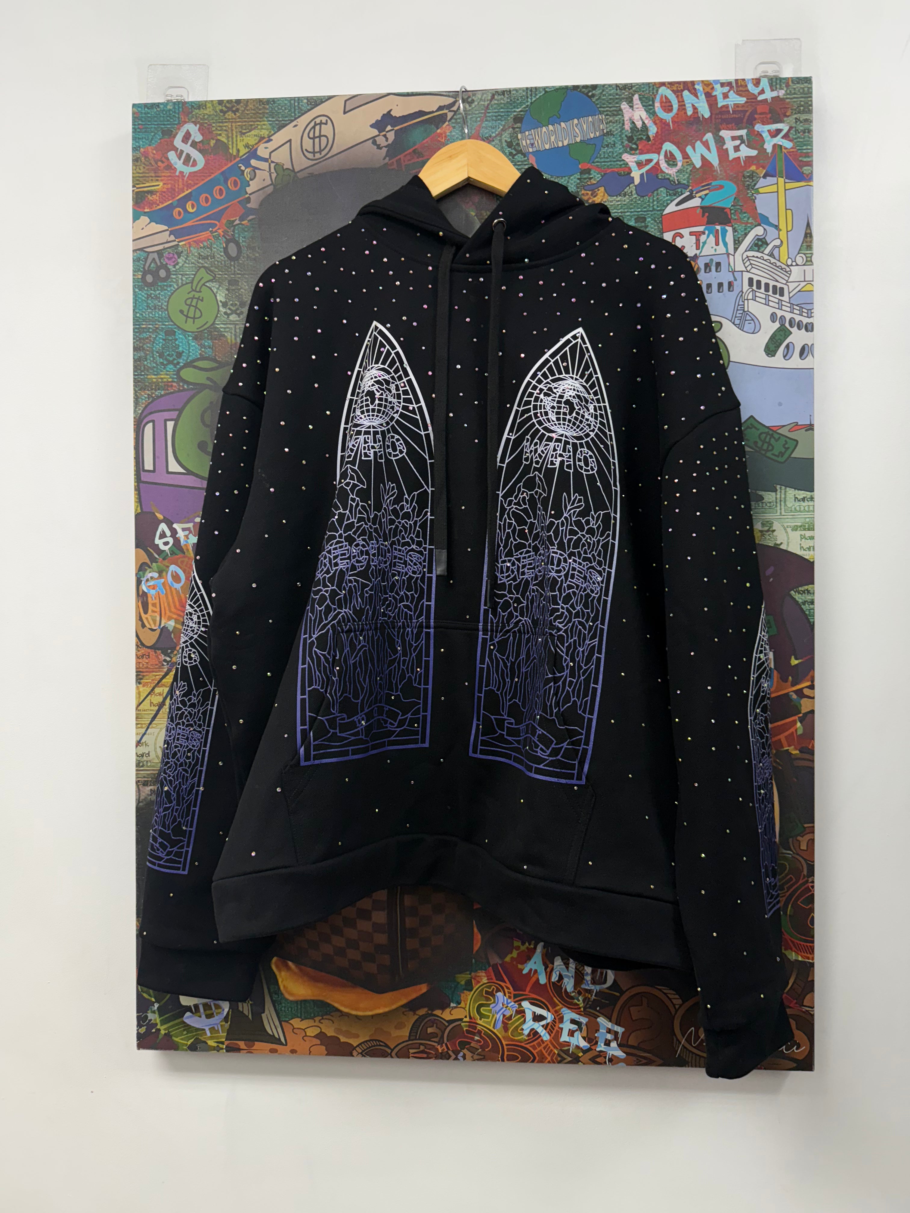 Who Decides War Black Stained Glass Rhinestone Hoodie