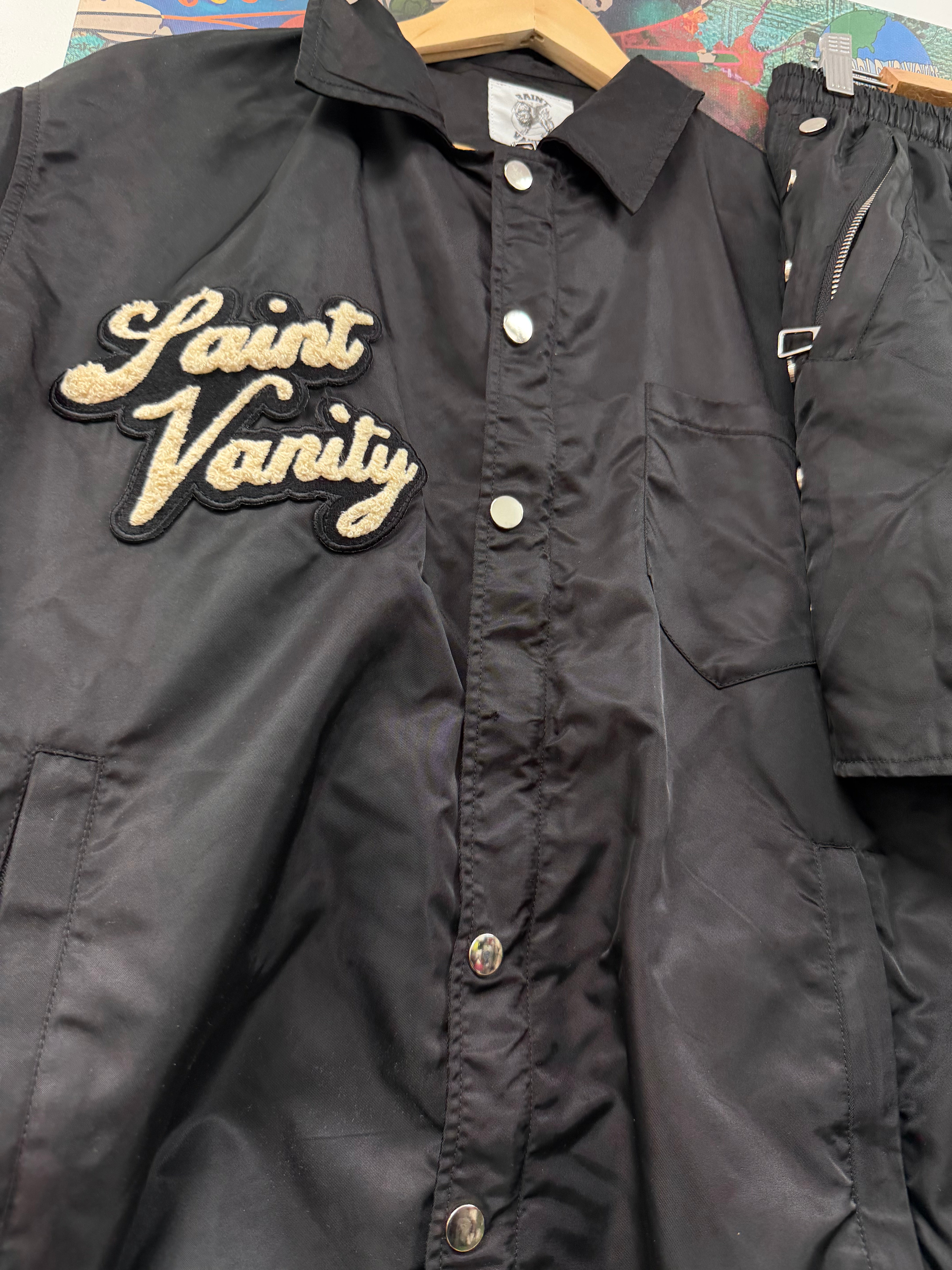 Saint Vanity Black Nylon Button Up Shorts Set