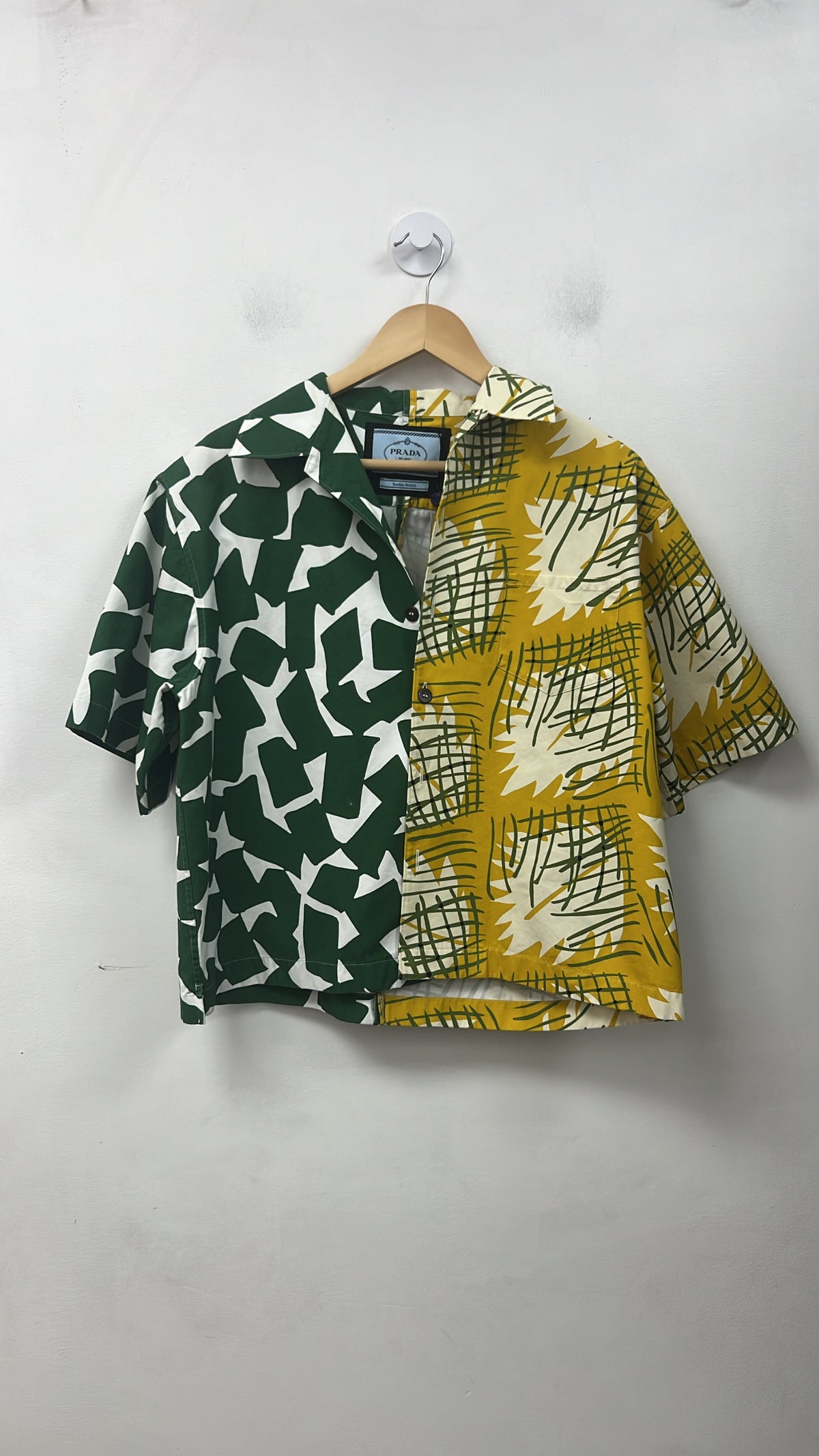 Prada Green Yellow Floral Double Match Button Up