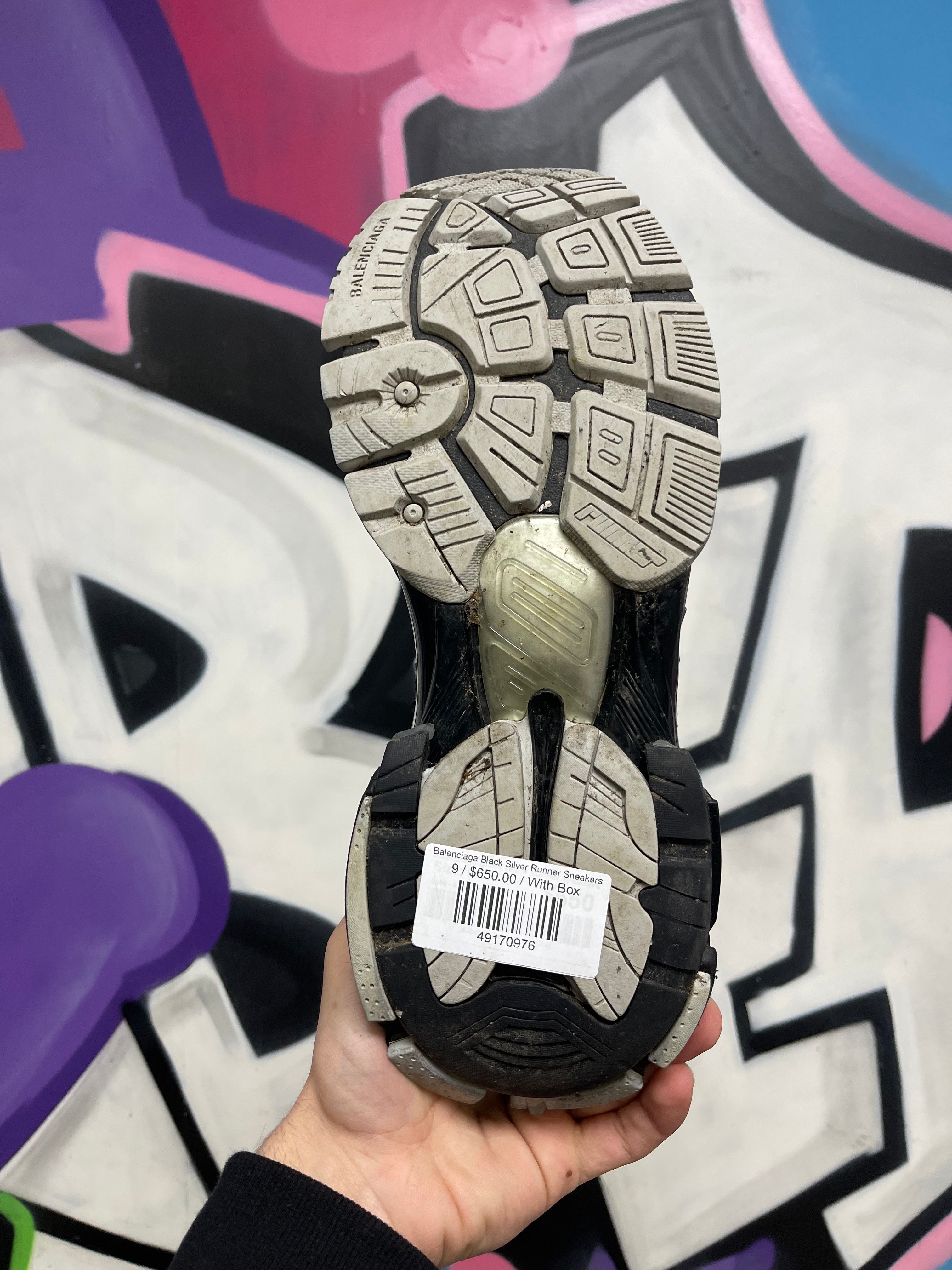 Balenciaga Black Silver Runner Sneakers