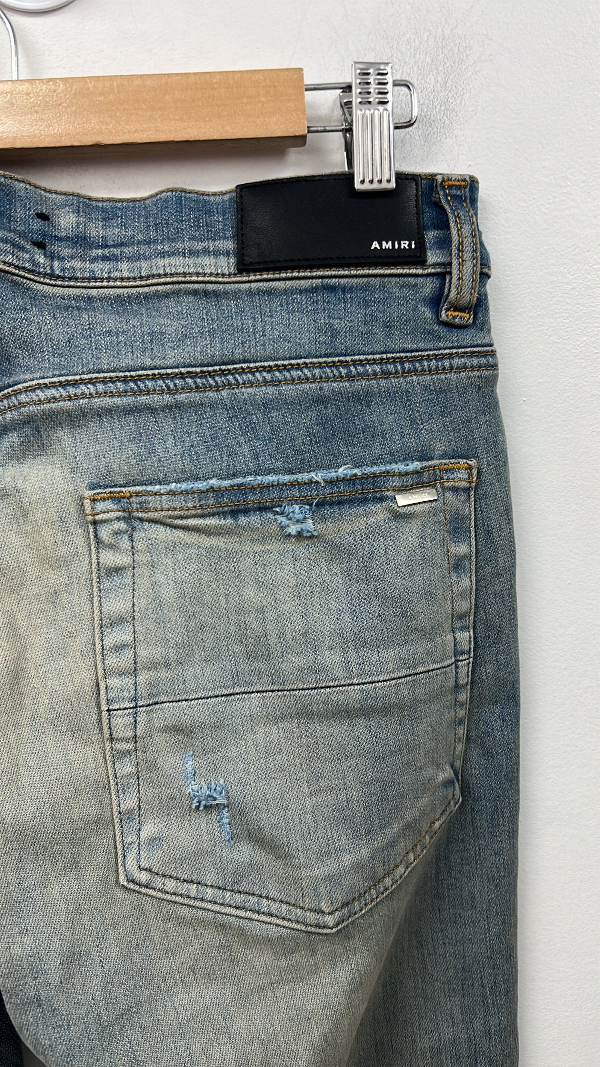 Amiri MX1 Light Wash Pink Patch Jeans