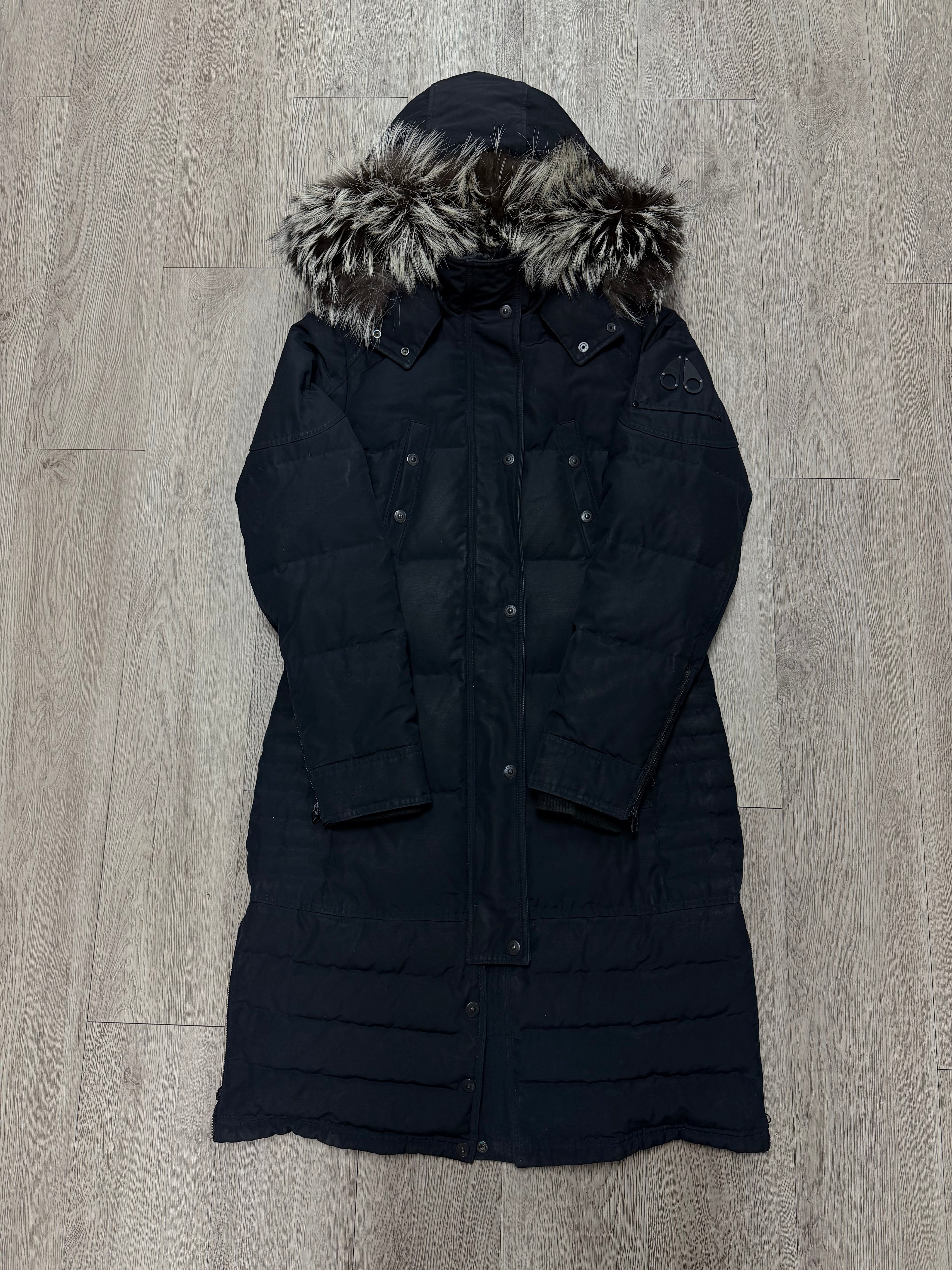 Moose Knuckles Female's Long Coat Navy Fur Used Medium