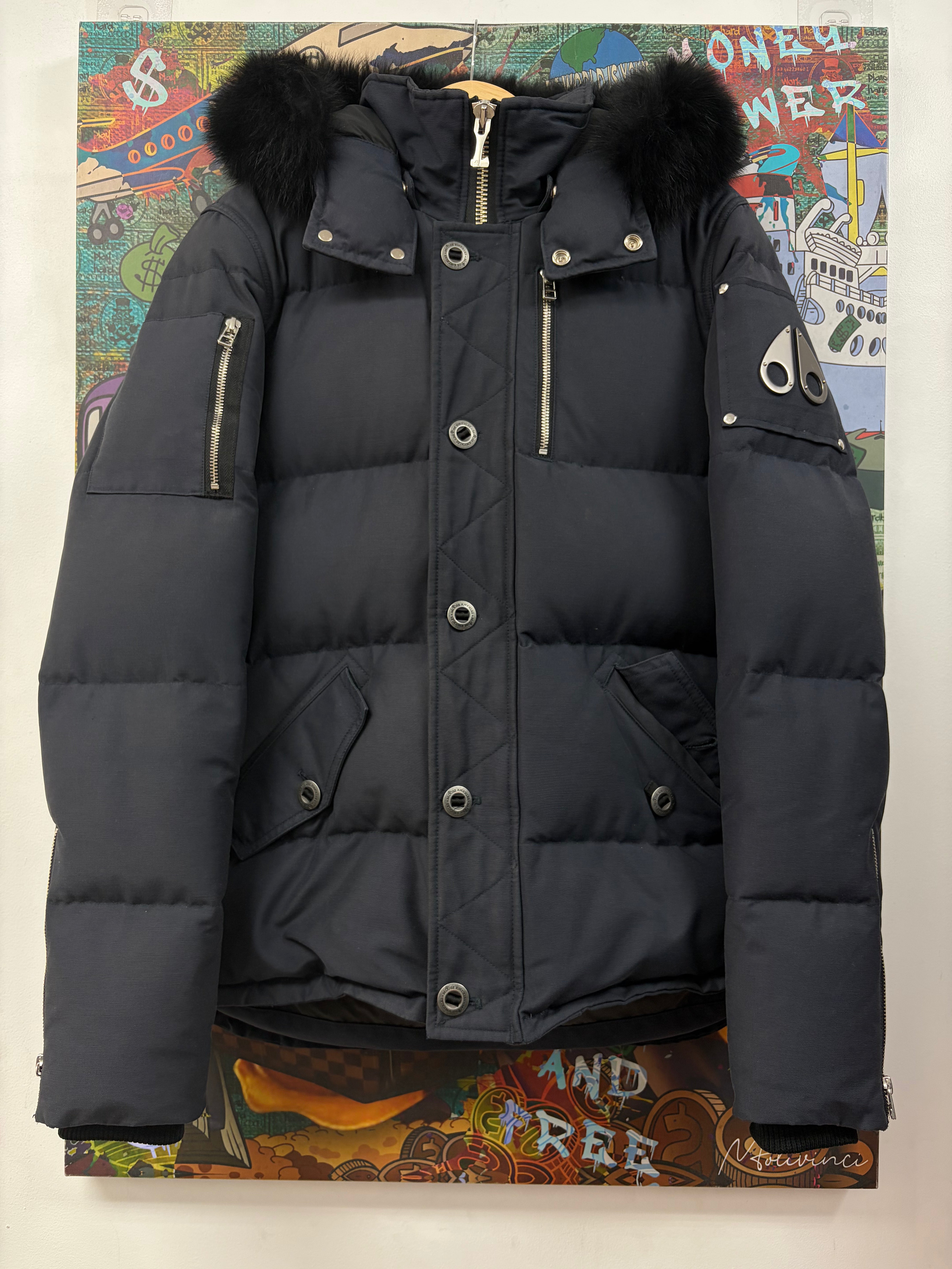 Moose Knuckles Navy Black Fur 3Q Jacket