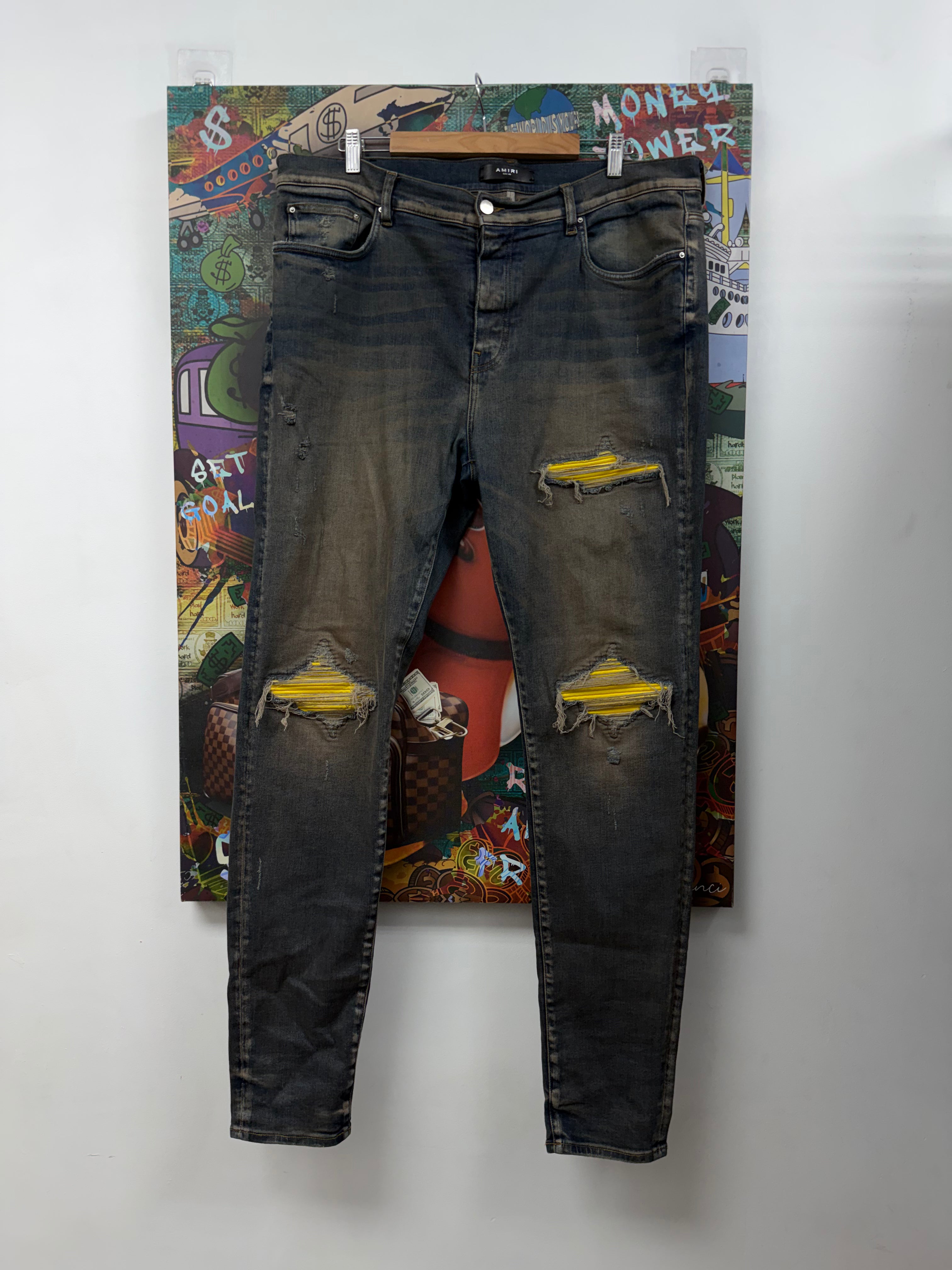 Amiri MX1 Rust Wash Yellow Ultrasuede Jeans