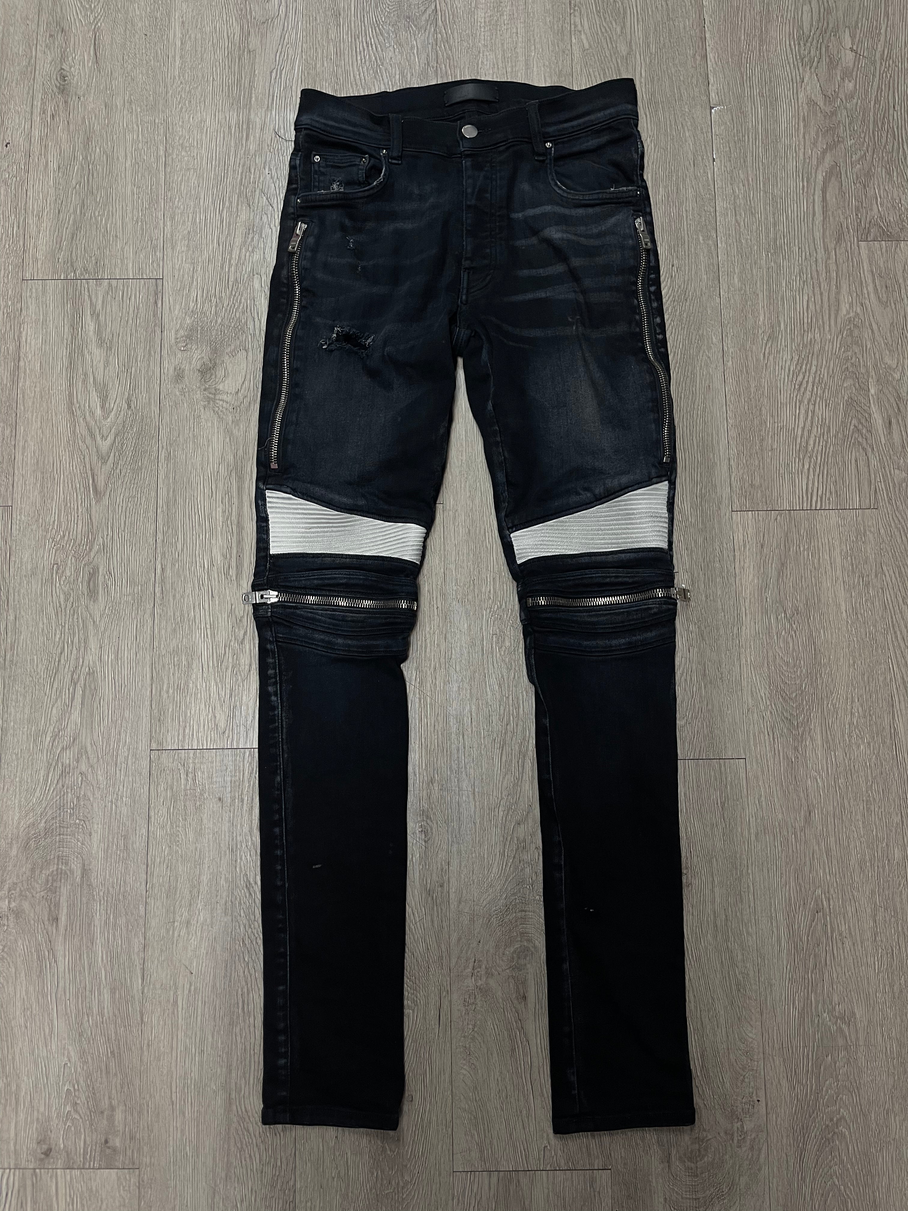 Amiri MX2 Black White Leather Patch Jeans