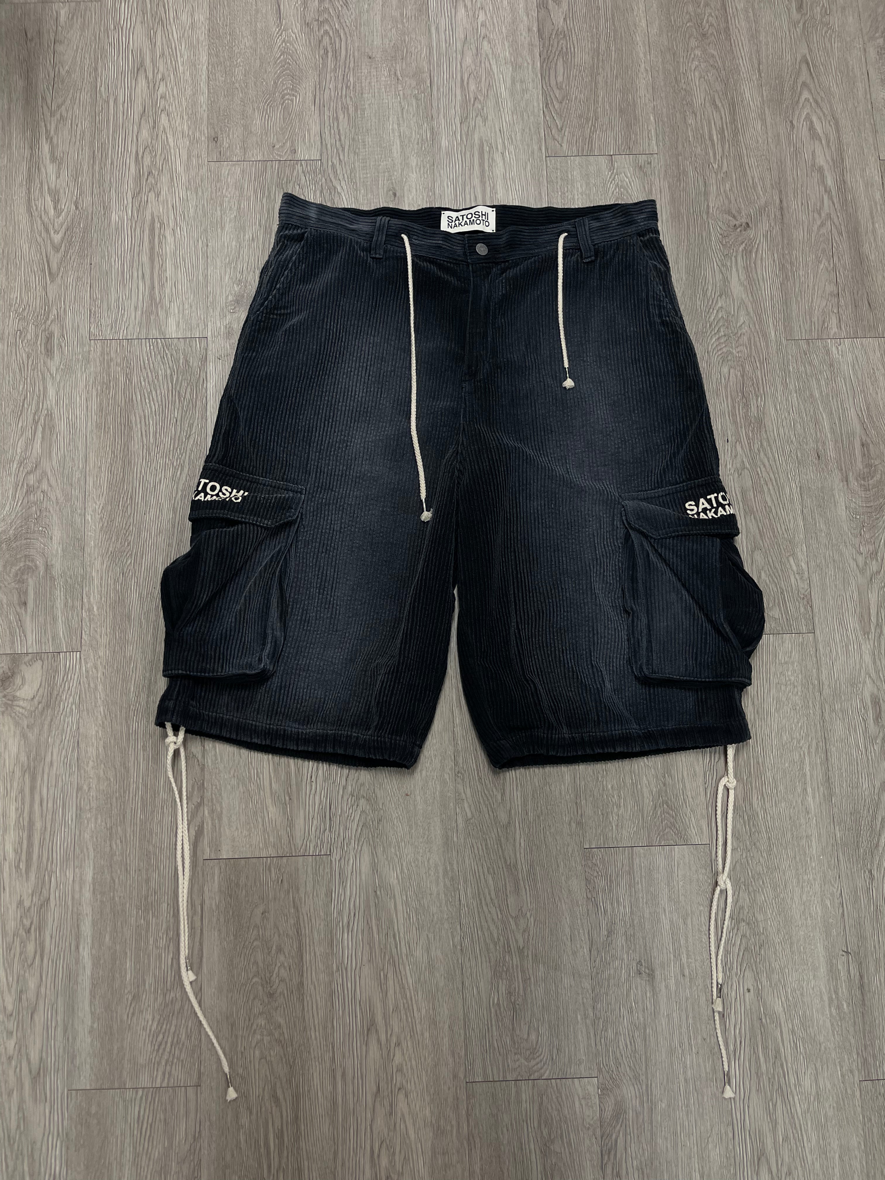 Satoshi Nakamoto Black Corduroy Cargo Shorts