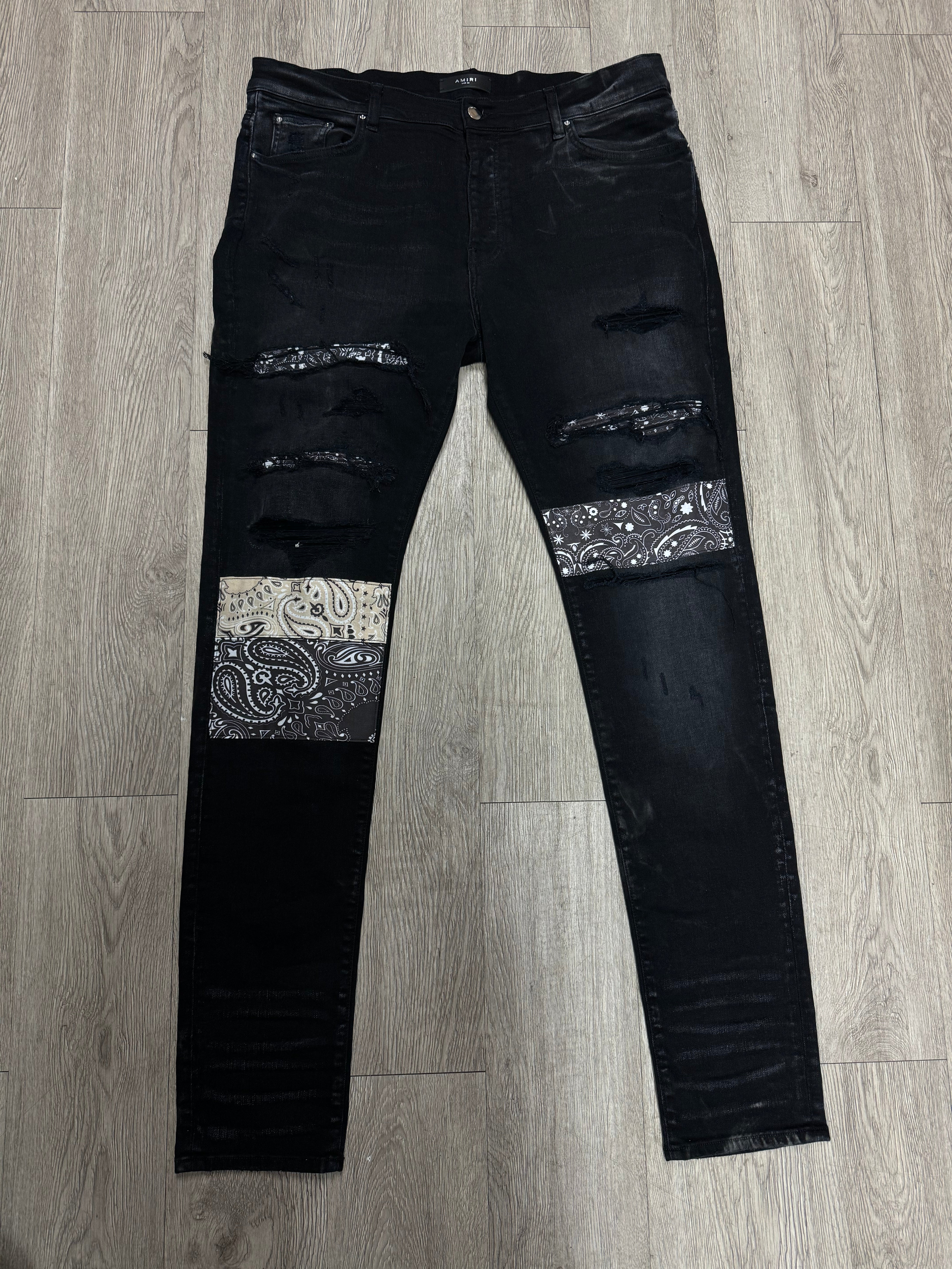 Amiri Black Bandana Thrasher Jeans