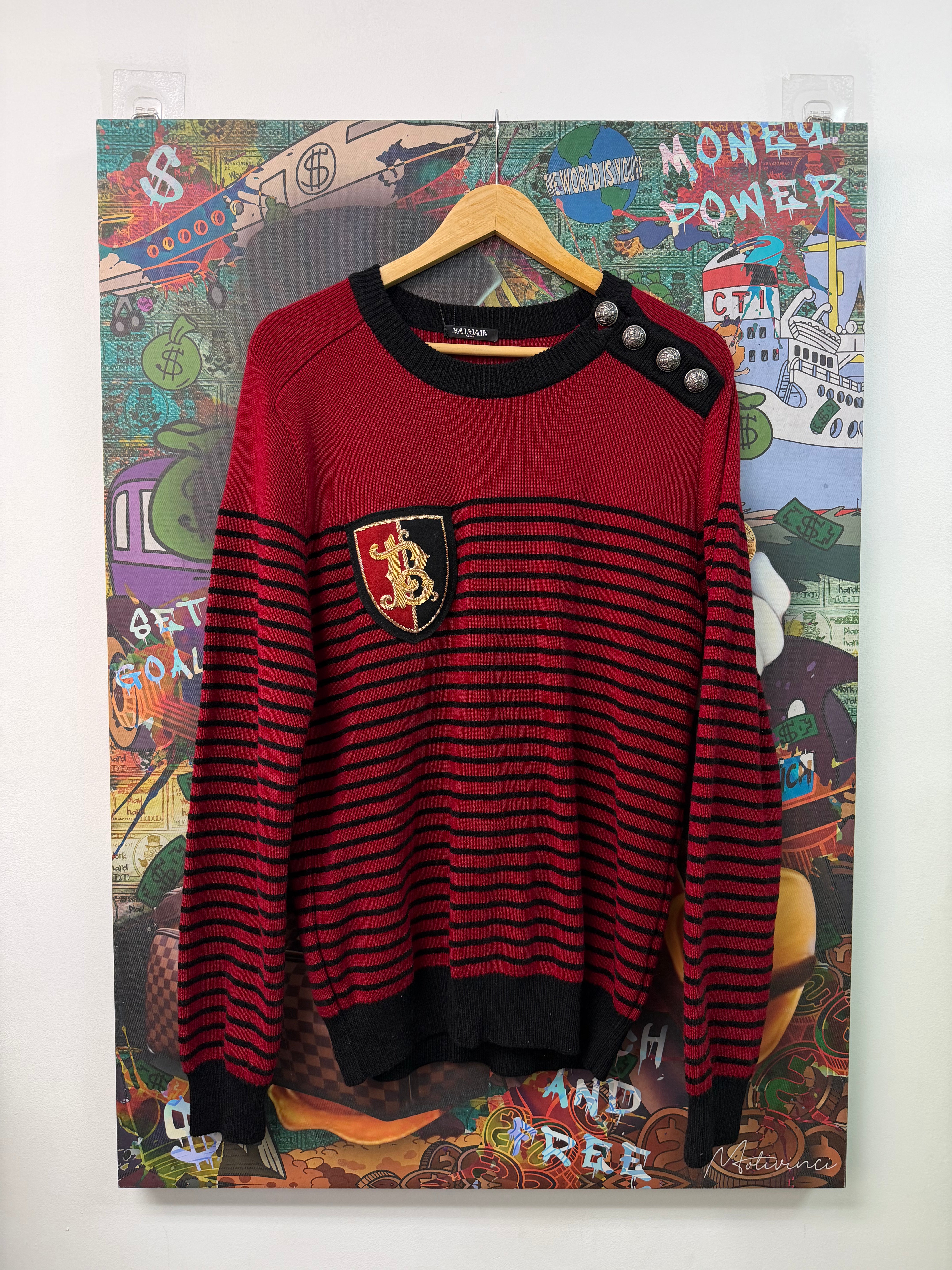 Balmain Red Emblem Knit Crewneck