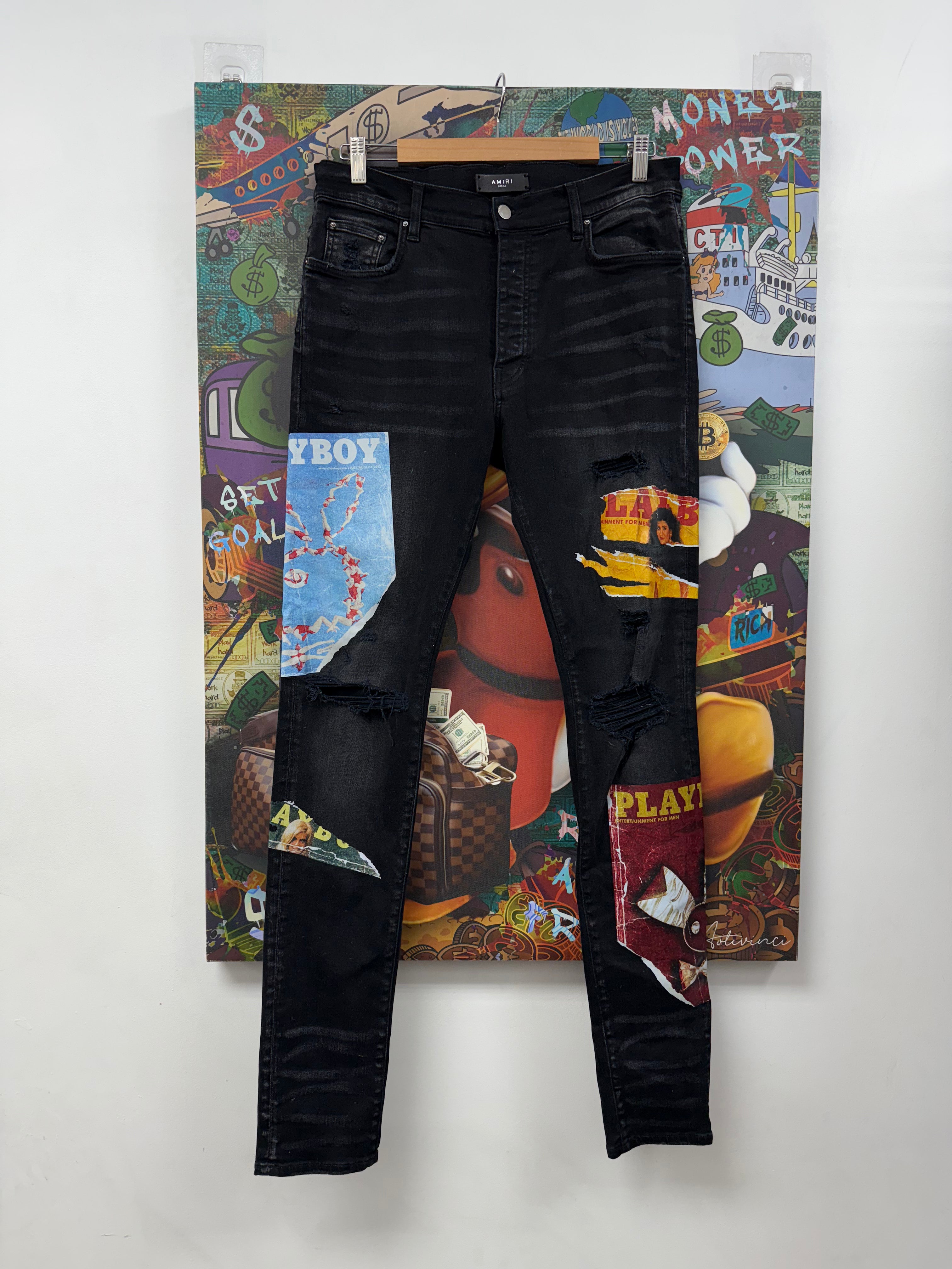 Amiri Black Wash Playboy Magazine Jeans