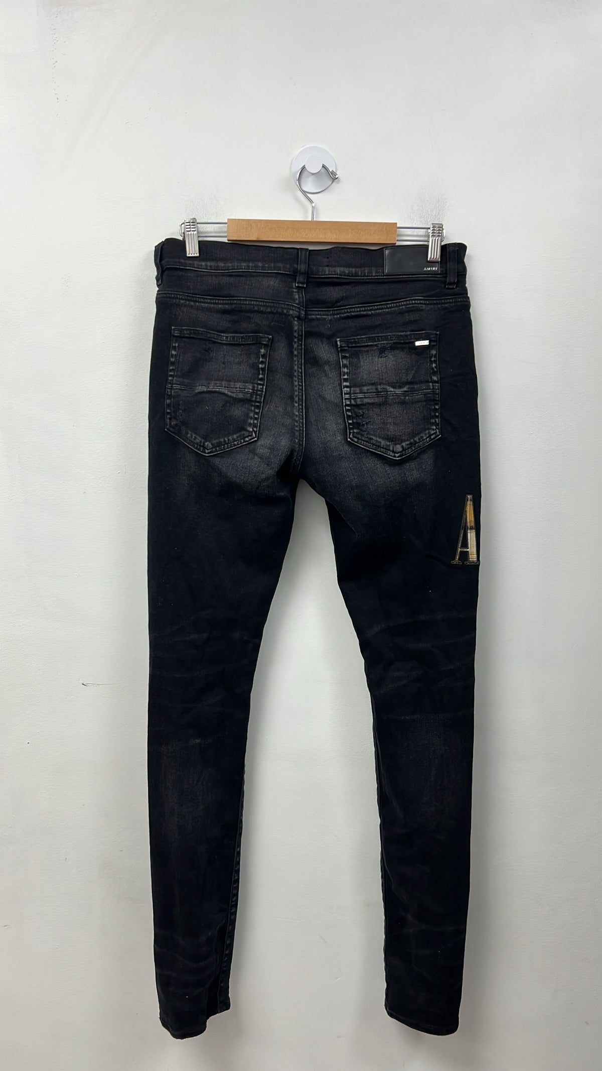 Amiri Black Wash Yellow Plaid Side Logo Jeans