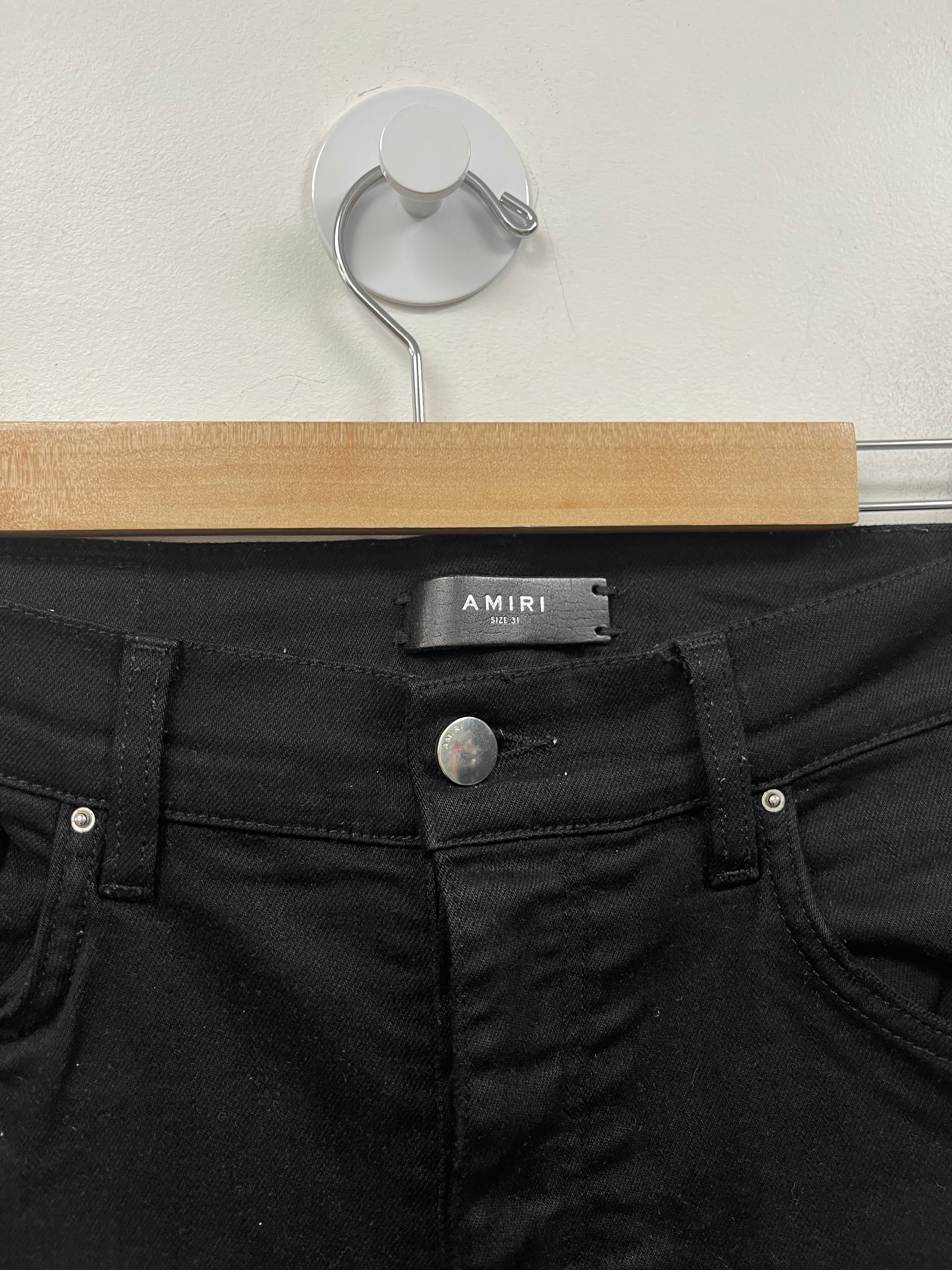 Amiri MX1 Black Leather Patch Jeans