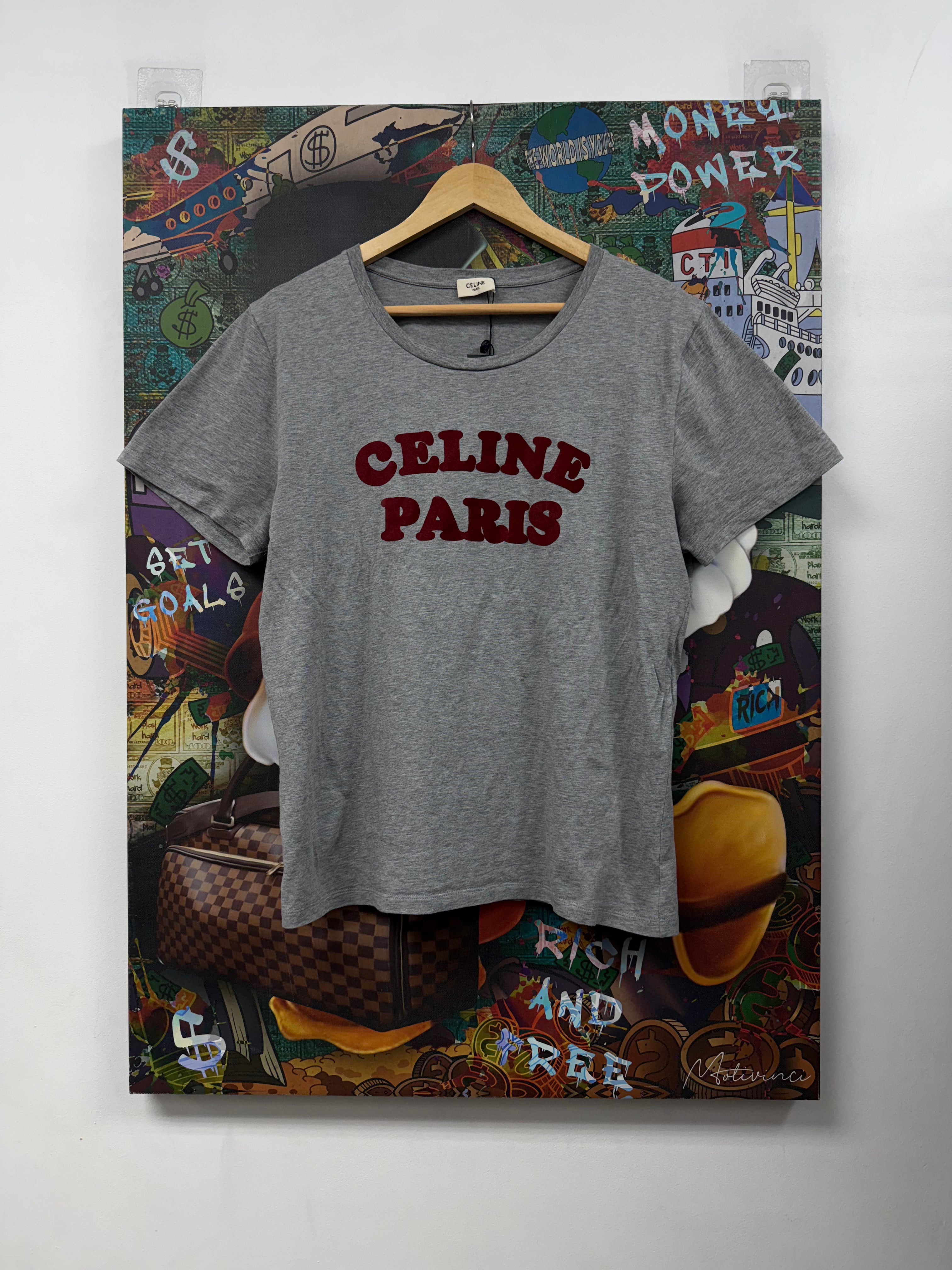 Celine Grey Red Logo Tee