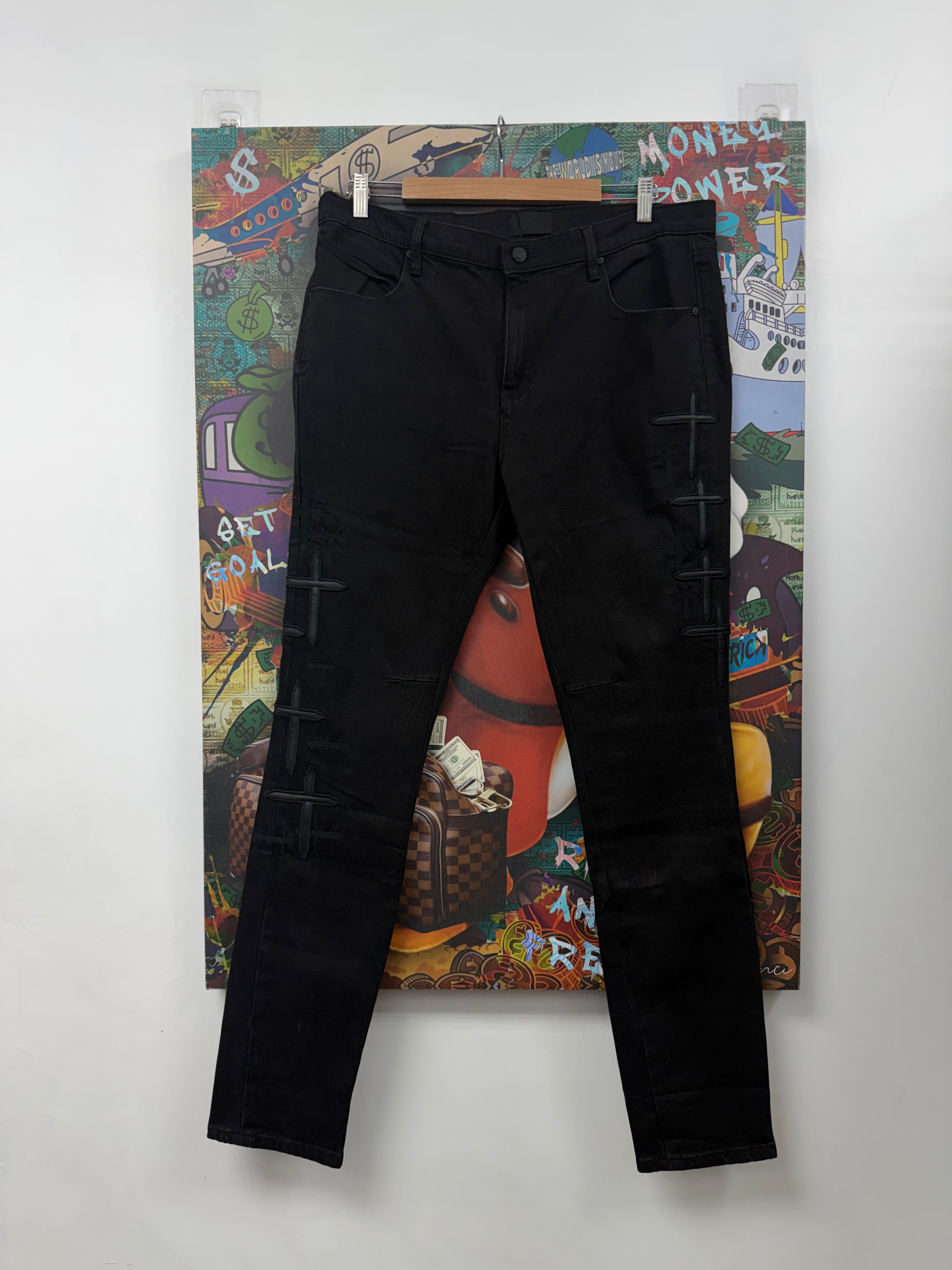 RTA Black Cross Patch Jeans