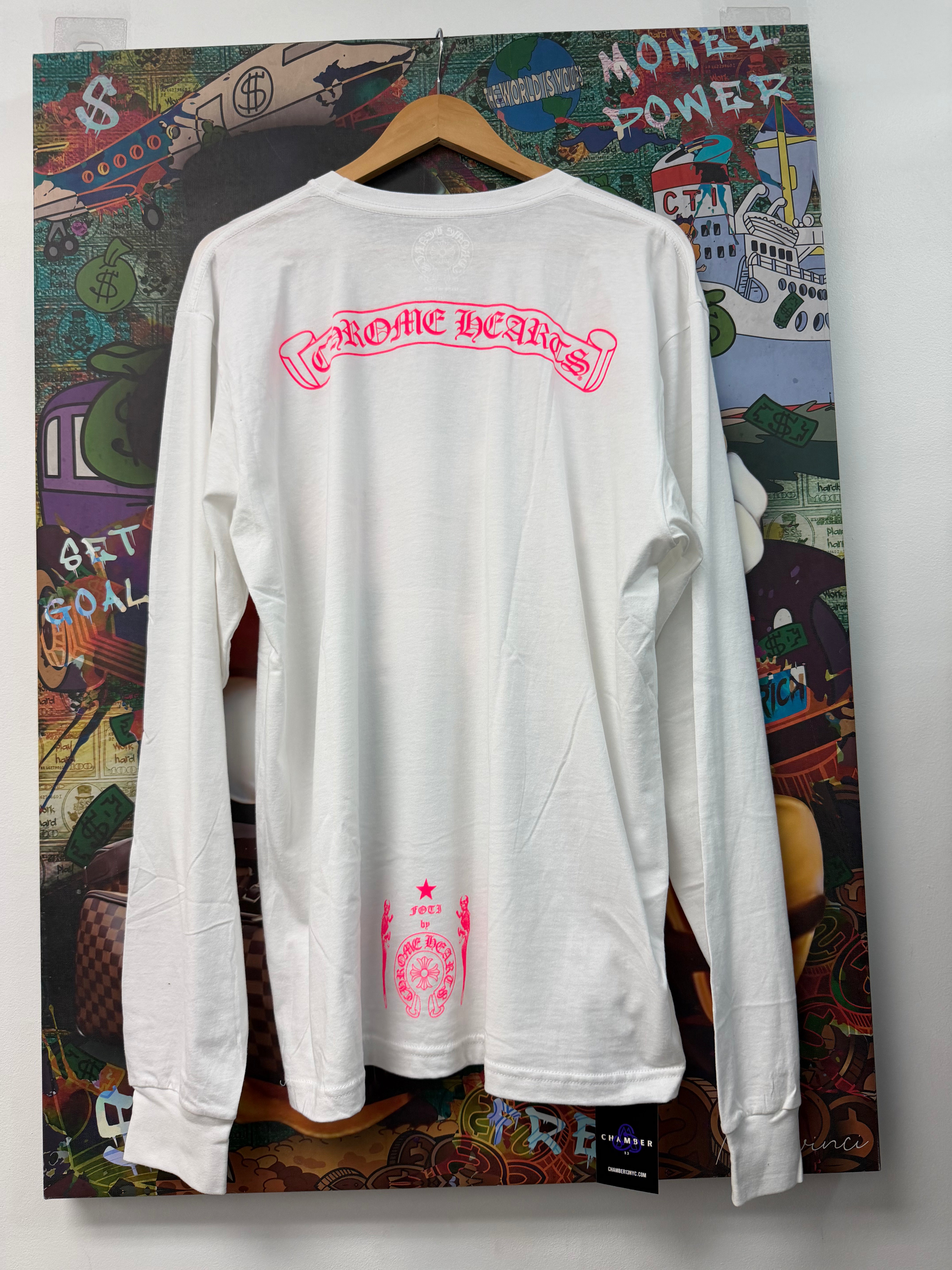 Chrome Hearts White Hot Pink FOTI Skull Long Sleeve