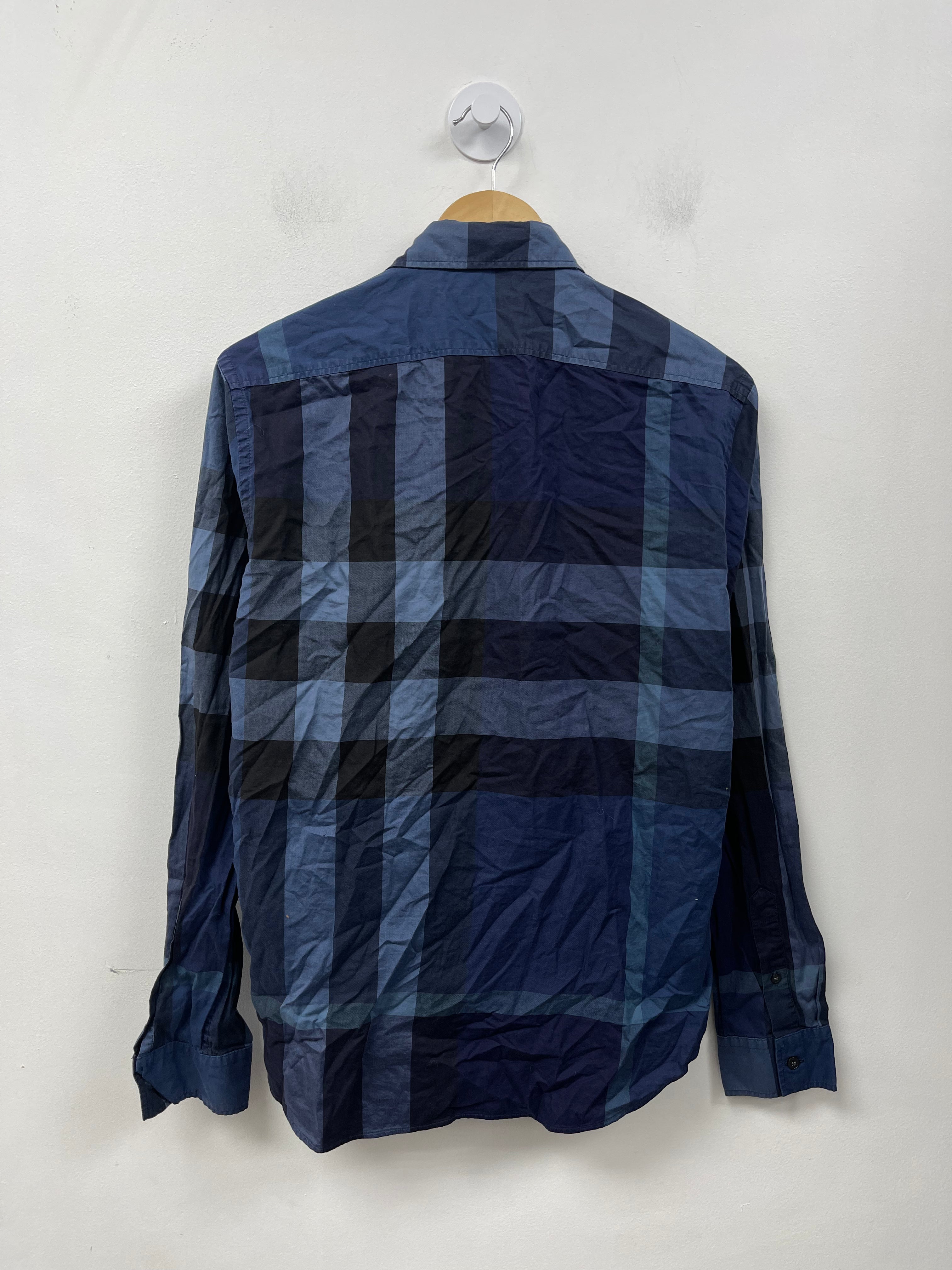 Burberry Navy Plaid Monogram Button Up