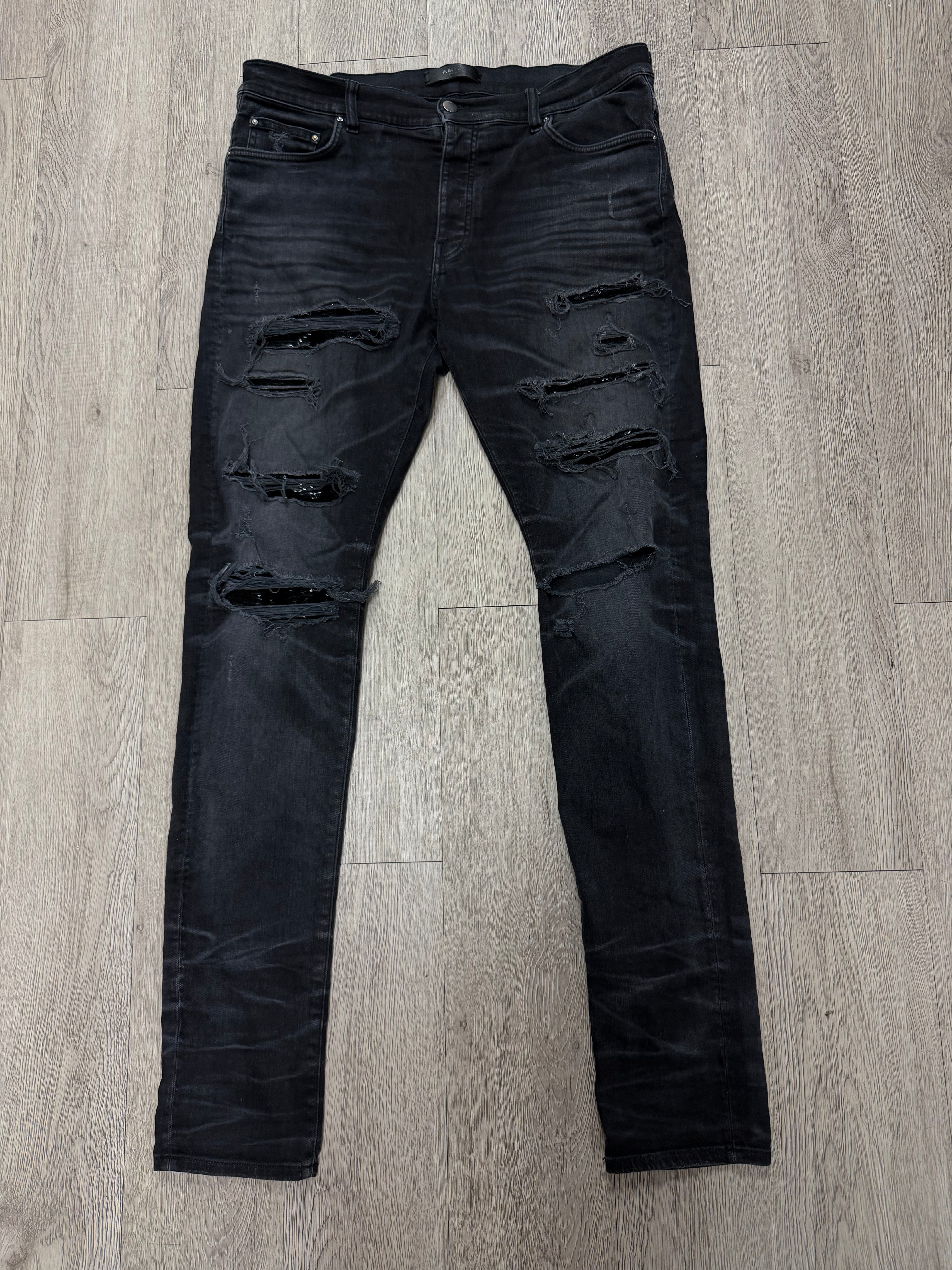 Amiri Black Wash Sequin Thrasher Patch Jeans