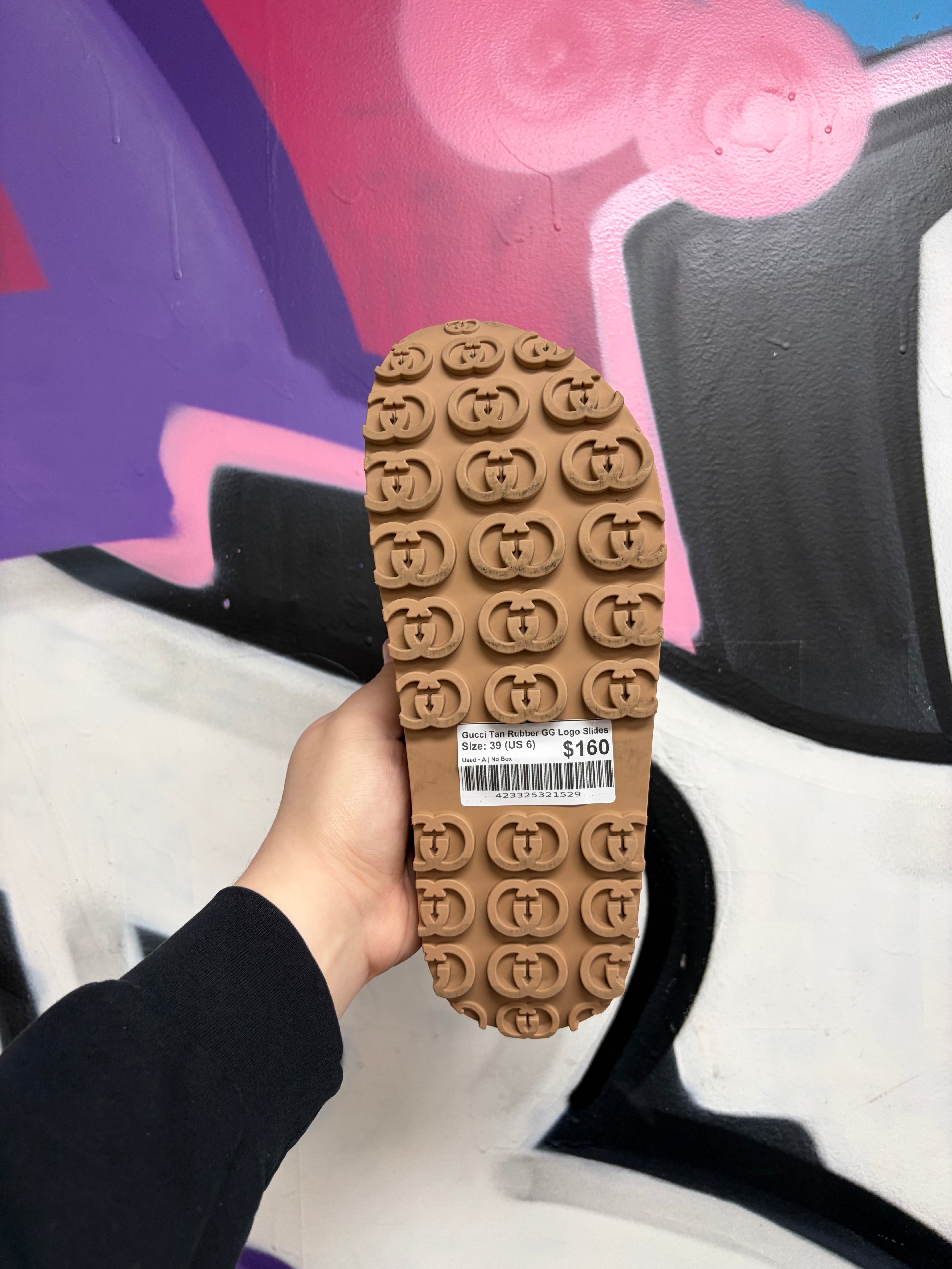 Gucci Tan Rubber GG Logo Slides